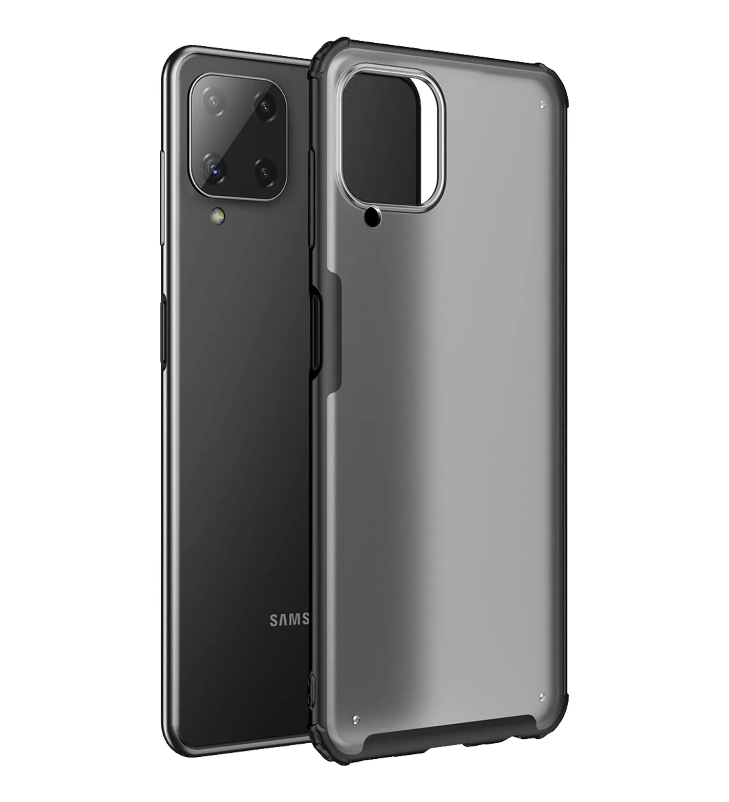 Rugged Frosted Semi Transparent PC Shock Proof Slim Back Cover for Samsung Galaxy A22, 6.4 inch, Black