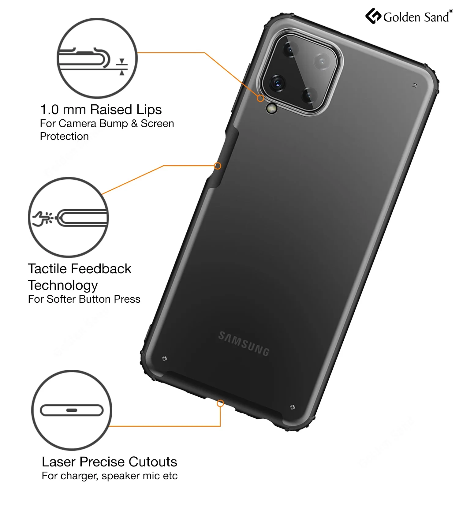 Rugged Frosted Semi Transparent PC Shock Proof Slim Back Cover for Samsung Galaxy A22, 6.4 inch, Black