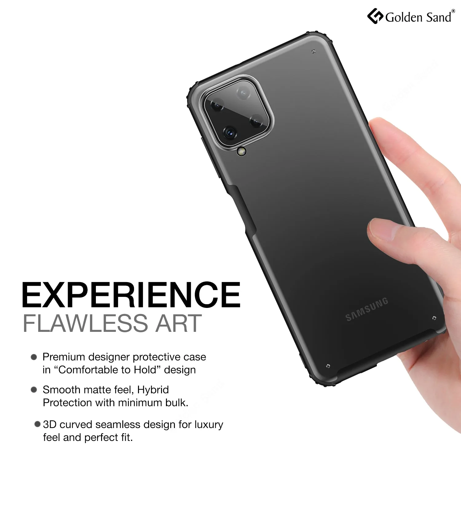 Rugged Frosted Semi Transparent PC Shock Proof Slim Back Cover for Samsung Galaxy A22, 6.4 inch, Black