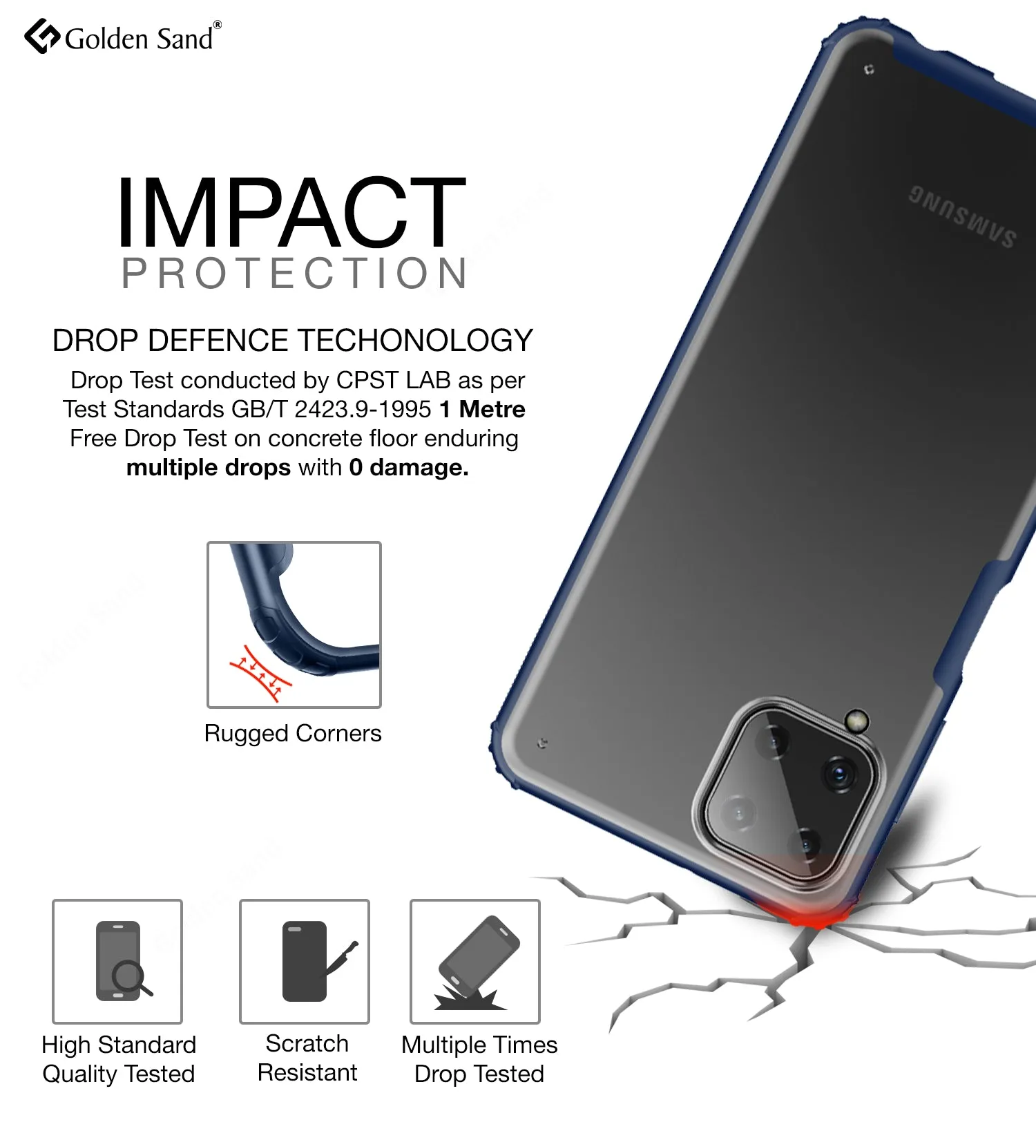 Rugged Frosted Semi Transparent PC Shock Proof Slim Back Cover for Samsung Galaxy A22, 6.4 inch, Blue