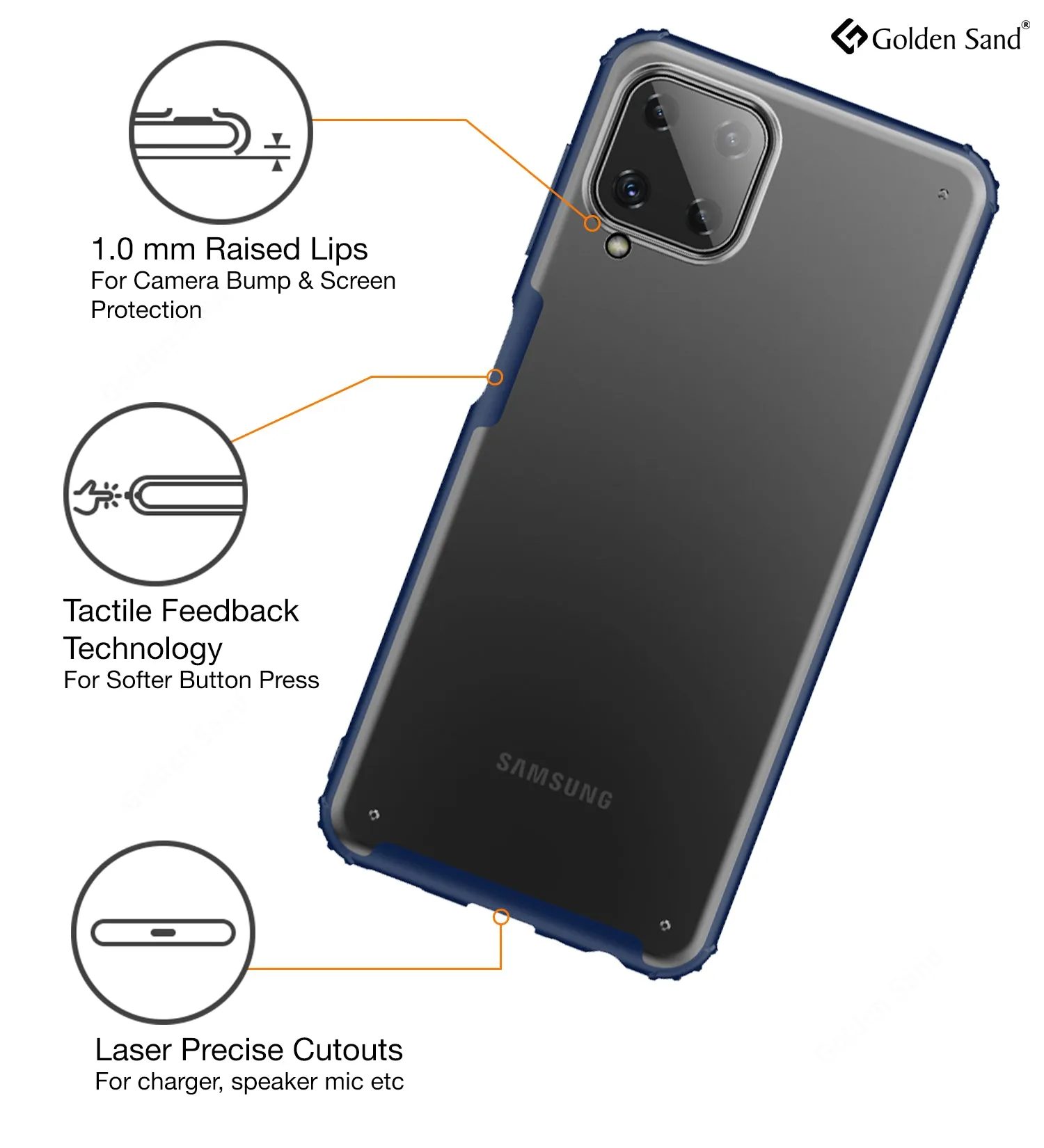 Rugged Frosted Semi Transparent PC Shock Proof Slim Back Cover for Samsung Galaxy A22, 6.4 inch, Blue