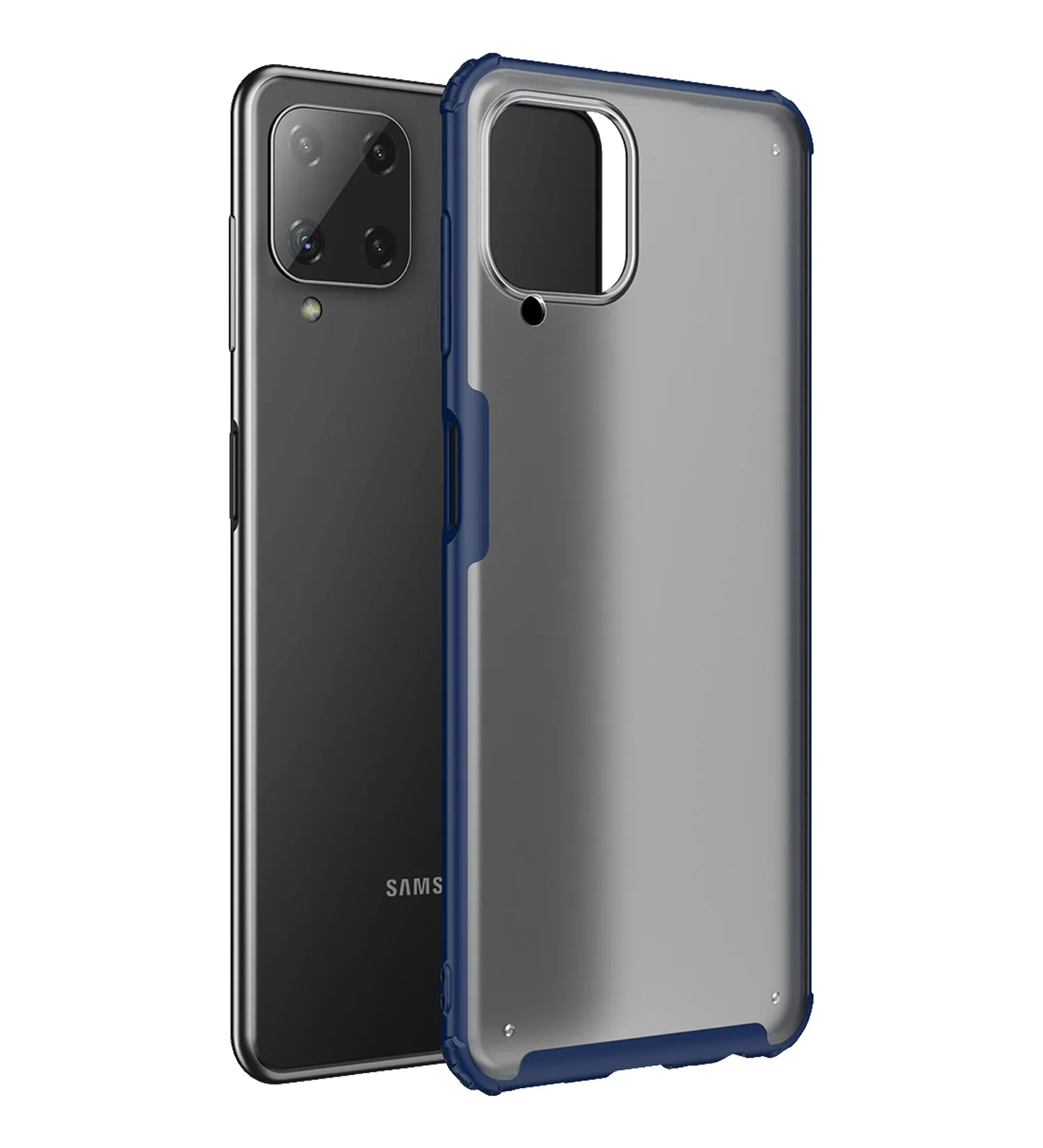 Rugged Frosted Semi Transparent PC Shock Proof Slim Back Cover for Samsung Galaxy A22, 6.4 inch, Blue