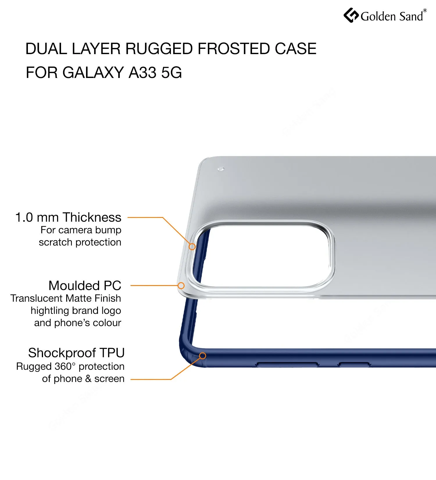 Rugged Frosted Semi Transparent PC Shock Proof Slim Back Cover for Samsung Galaxy A33 5G, 6.4 inch, Blue