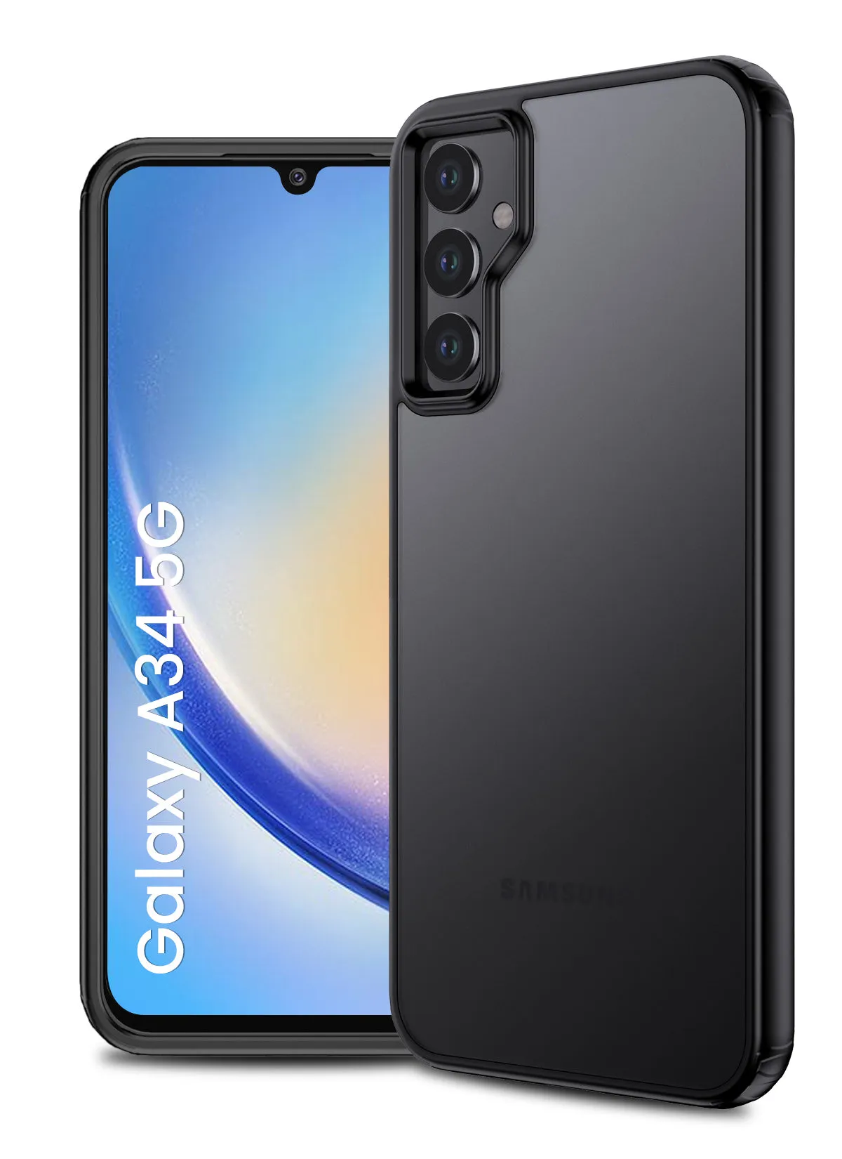 Rugged Frosted Semi Transparent PC Shock Proof Slim Back Cover for Samsung Galaxy A34 5G, 6.6 inch, Black