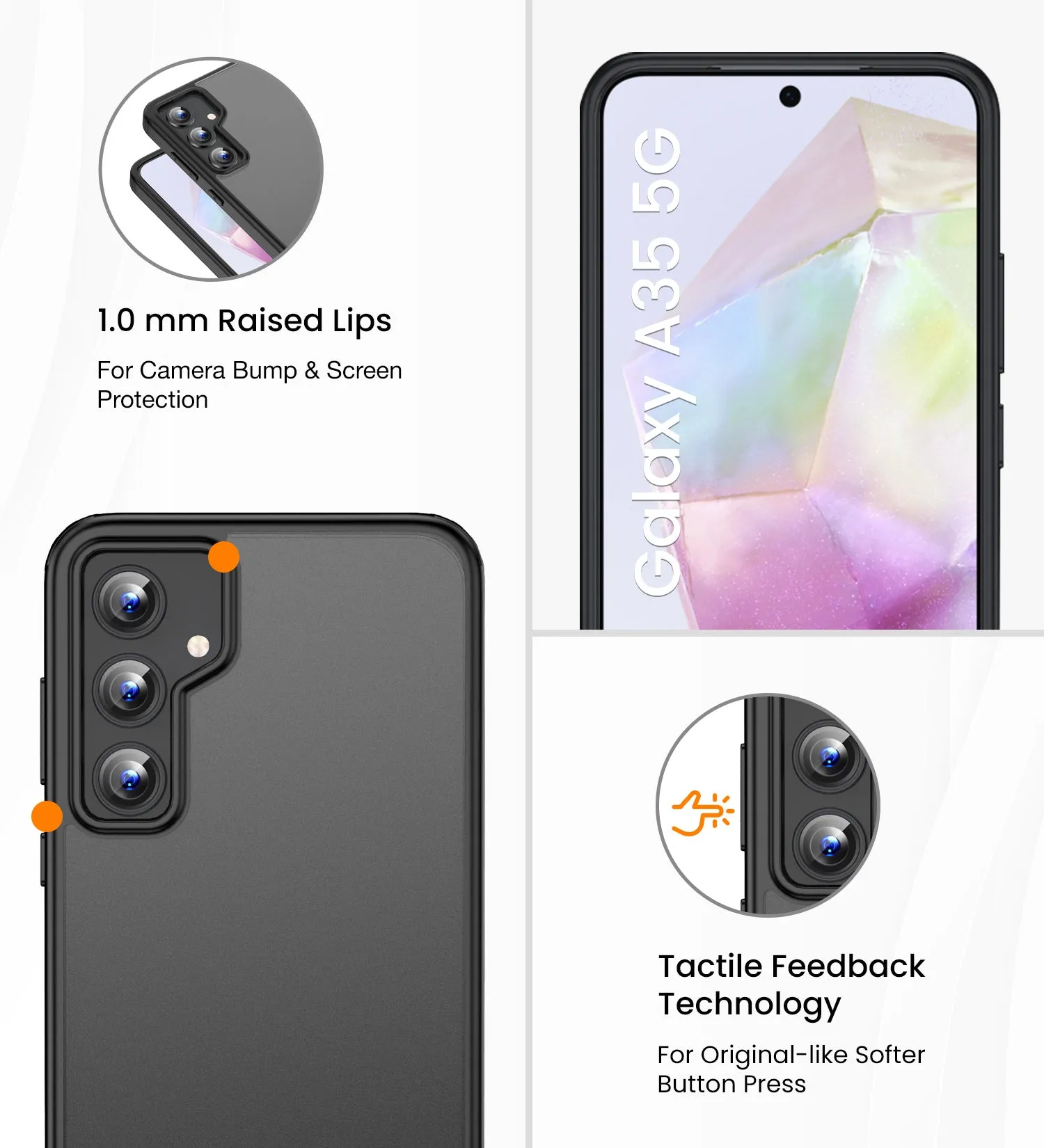 Rugged Frosted Semi Transparent PC Shock Proof Slim Back Cover for Samsung Galaxy A35 5G, 6.6 inch, Black