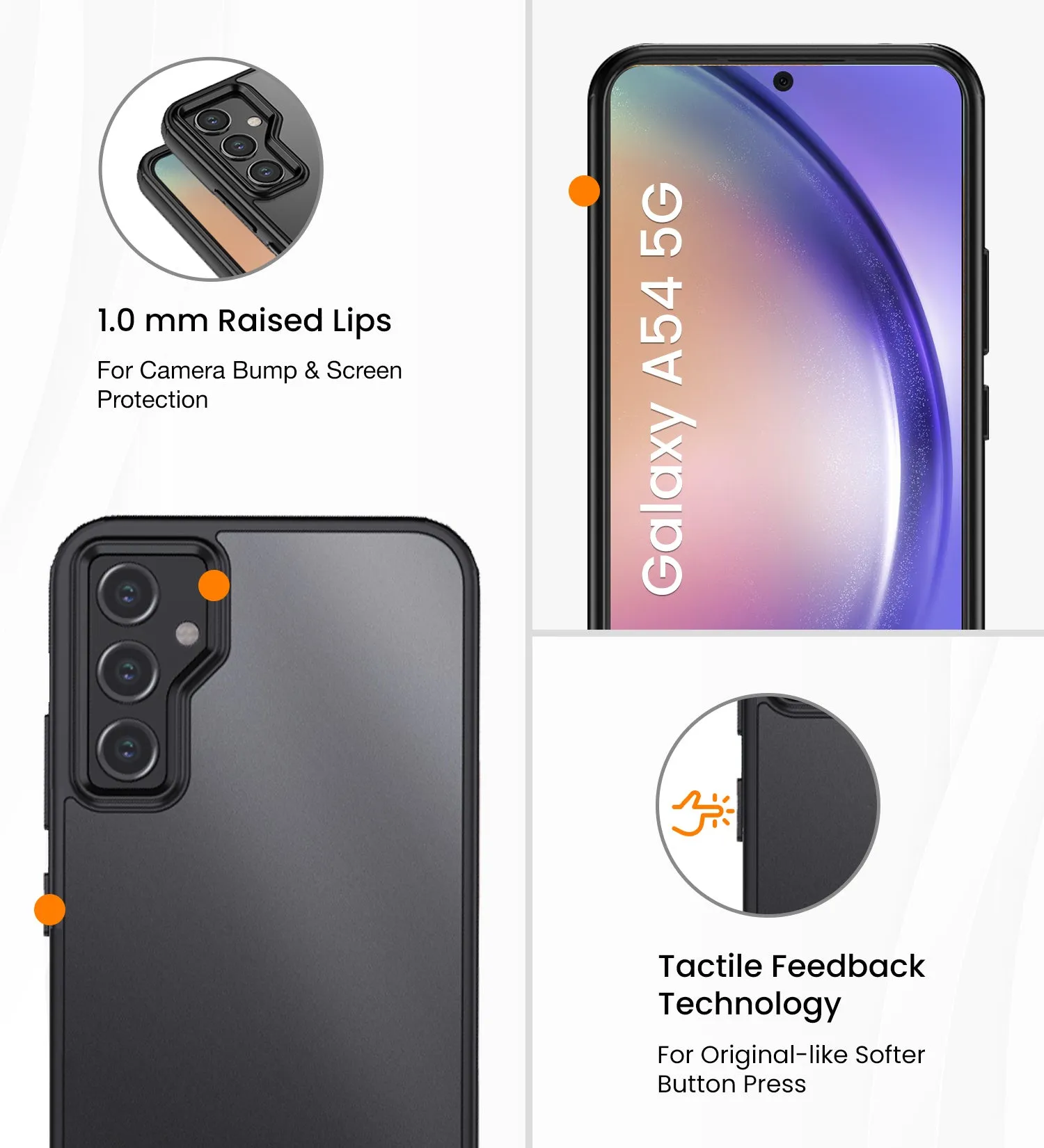 Rugged Frosted Semi Transparent PC Shock Proof Slim Back Cover for Samsung Galaxy A54 5G, 6.4 inch, Black