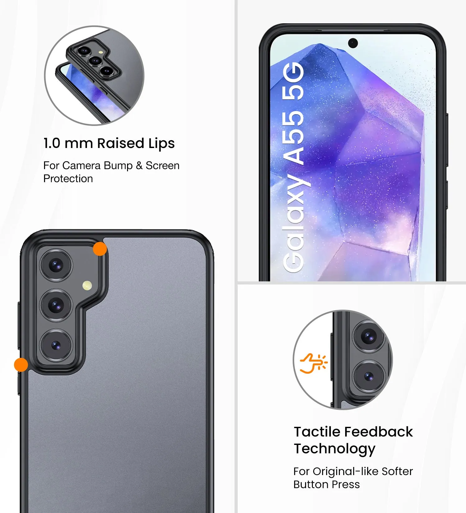 Rugged Frosted Semi Transparent PC Shock Proof Slim Back Cover for Samsung Galaxy A55 5G, 6.6 inch, Black
