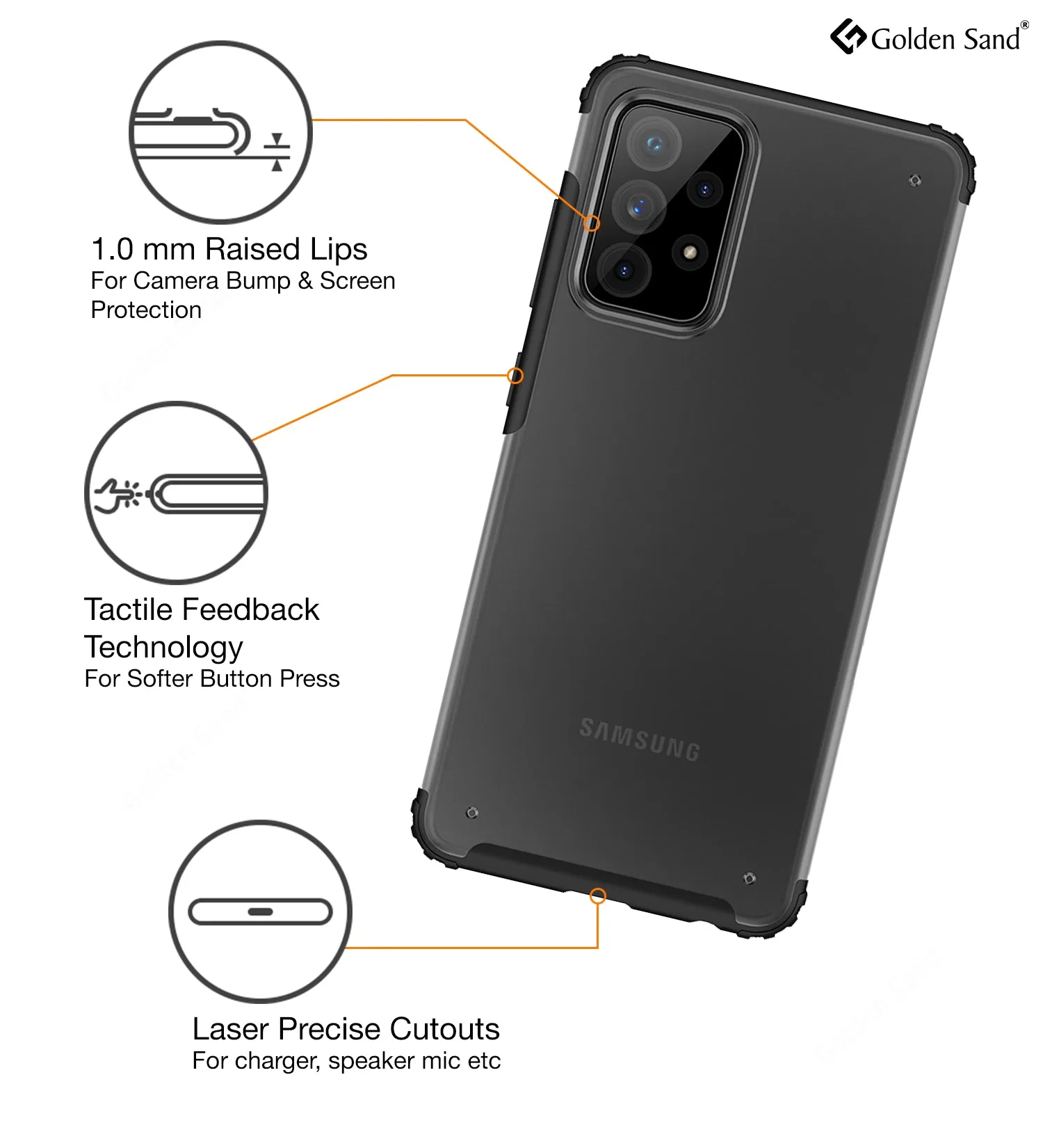 Rugged Frosted Semi Transparent PC Shock Proof Slim Back Cover for Samsung Galaxy A72, 6.7 inch, Black