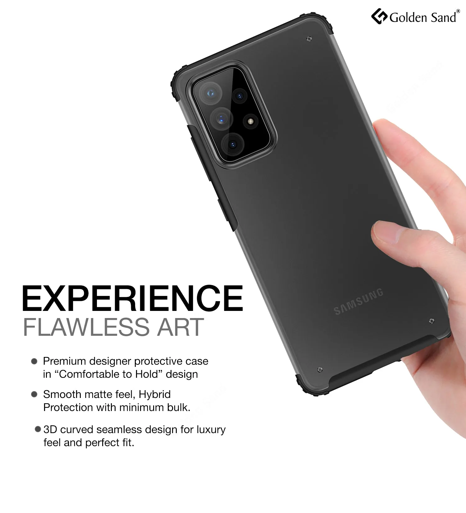 Rugged Frosted Semi Transparent PC Shock Proof Slim Back Cover for Samsung Galaxy A72, 6.7 inch, Black