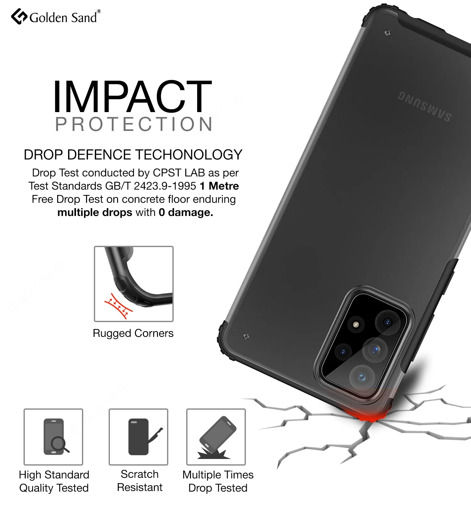 Rugged Frosted Semi Transparent PC Shock Proof Slim Back Cover for Samsung Galaxy A72, 6.7 inch, Black