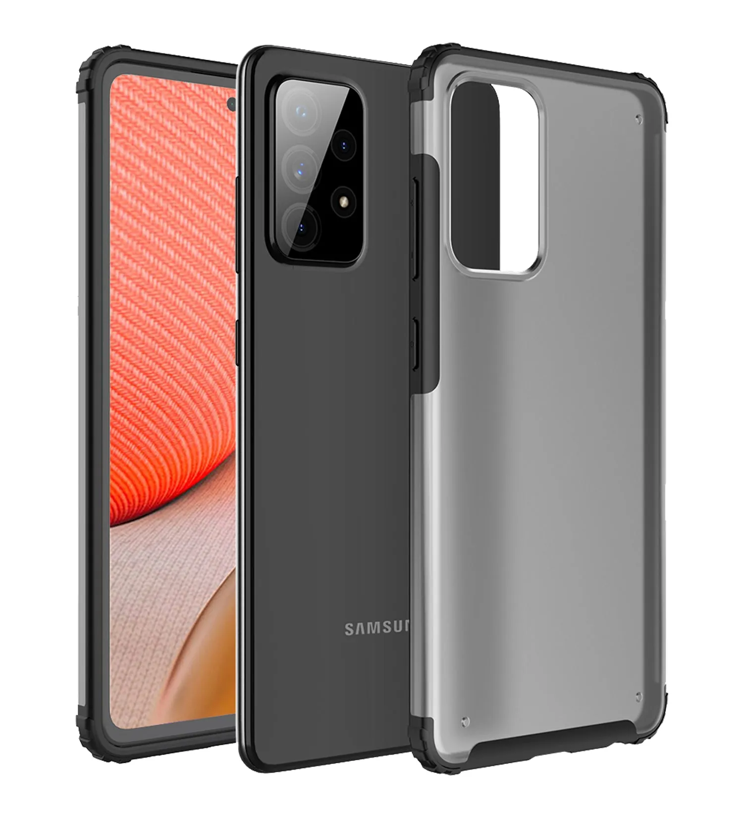 Rugged Frosted Semi Transparent PC Shock Proof Slim Back Cover for Samsung Galaxy A72, 6.7 inch, Black