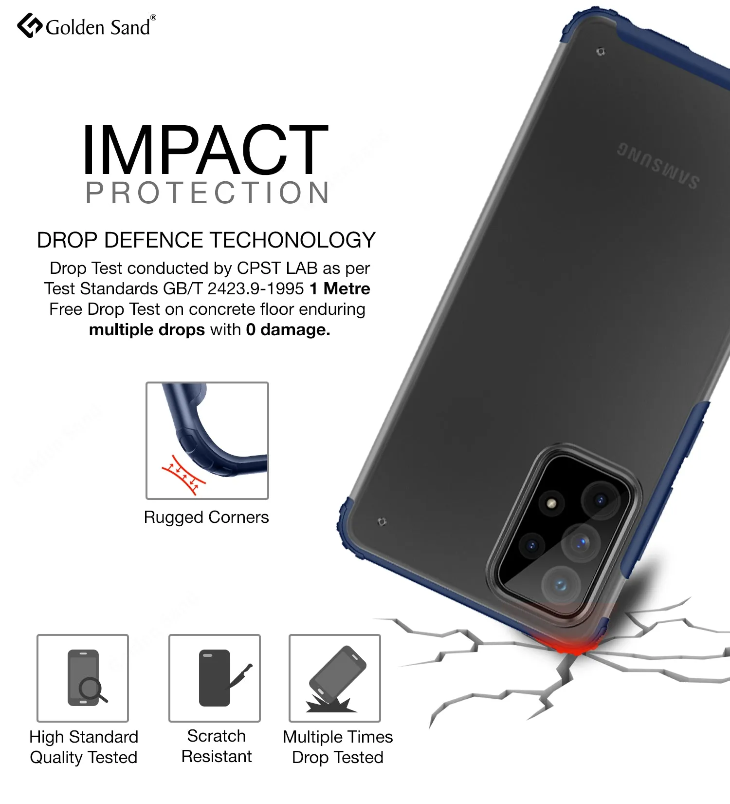 Rugged Frosted Semi Transparent PC Shock Proof Slim Back Cover for Samsung Galaxy A72, 6.7 inch, Blue