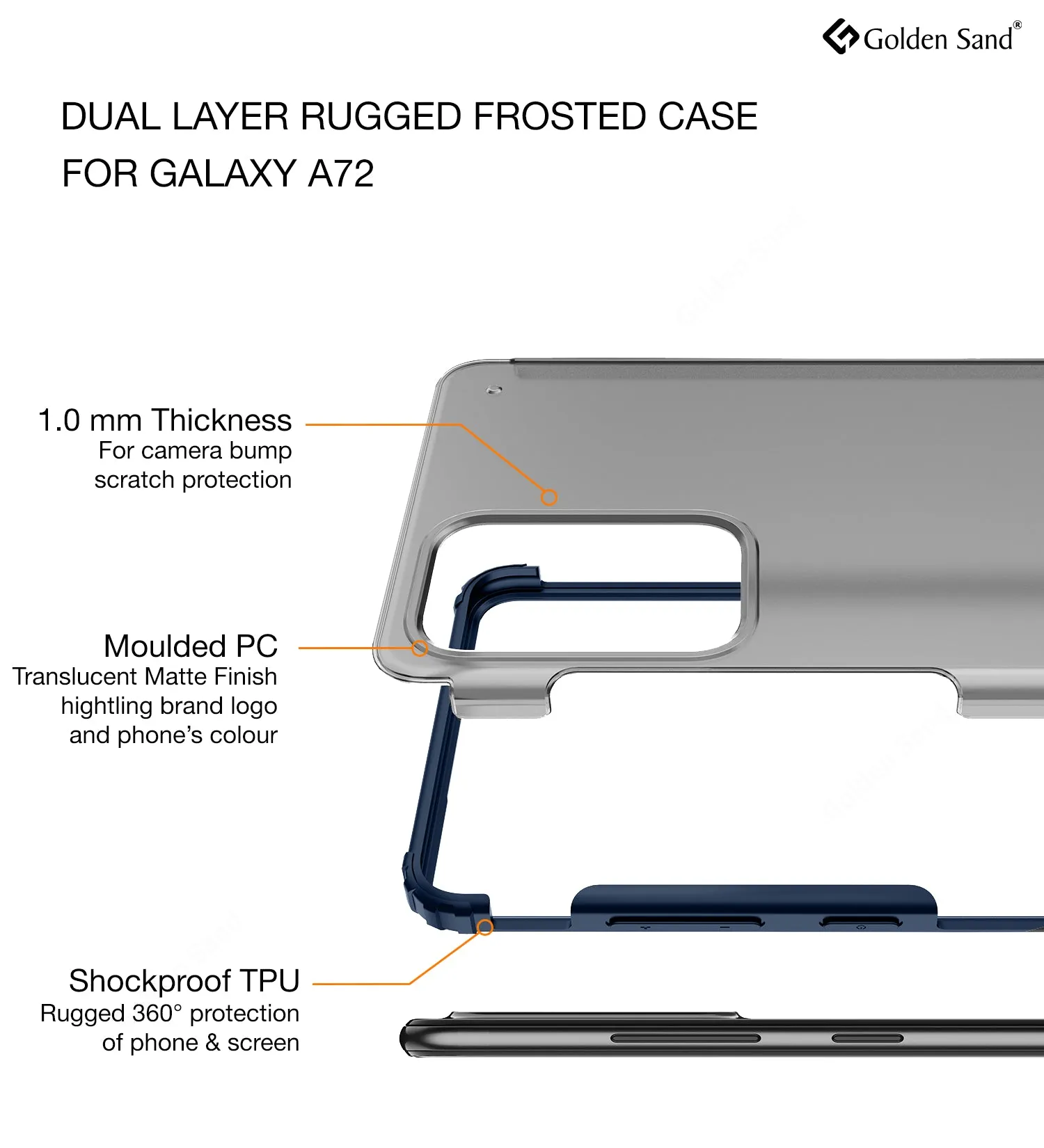 Rugged Frosted Semi Transparent PC Shock Proof Slim Back Cover for Samsung Galaxy A72, 6.7 inch, Blue