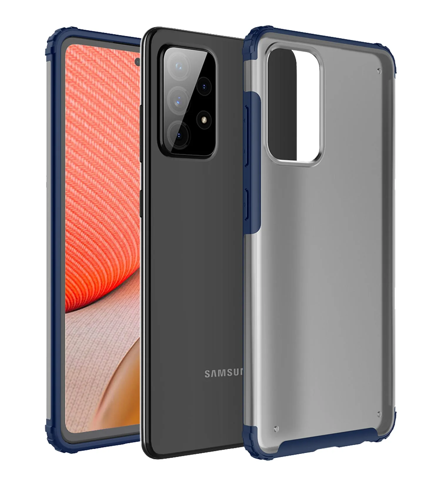 Rugged Frosted Semi Transparent PC Shock Proof Slim Back Cover for Samsung Galaxy A72, 6.7 inch, Blue