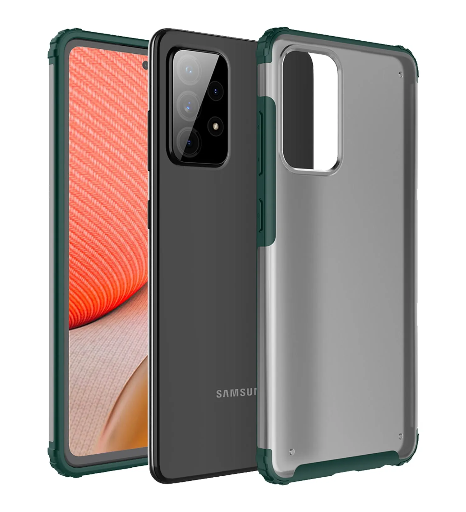 Rugged Frosted Semi Transparent PC Shock Proof Slim Back Cover for Samsung Galaxy A72, 6.7 inch, Green