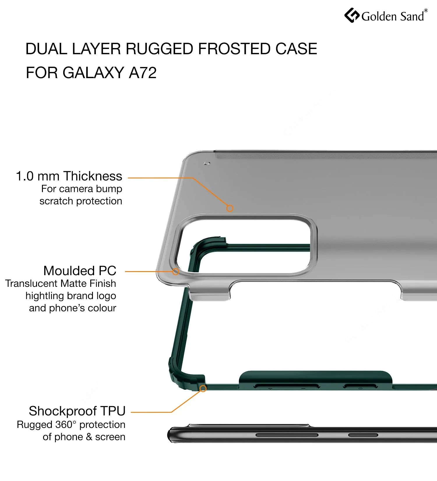 Rugged Frosted Semi Transparent PC Shock Proof Slim Back Cover for Samsung Galaxy A72, 6.7 inch, Green
