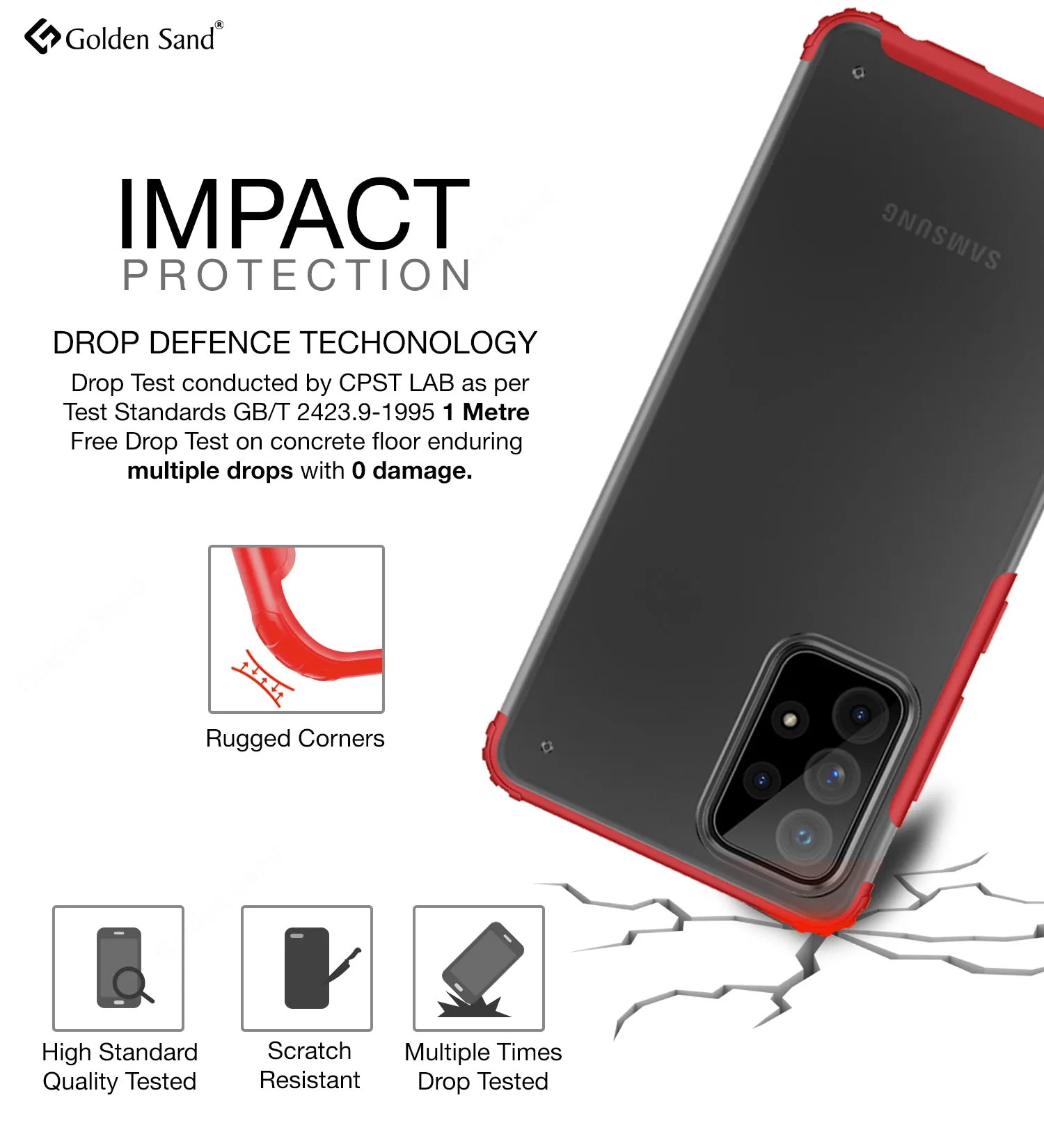 Rugged Frosted Semi Transparent PC Shock Proof Slim Back Cover for Samsung Galaxy A72, 6.7 inch, Red