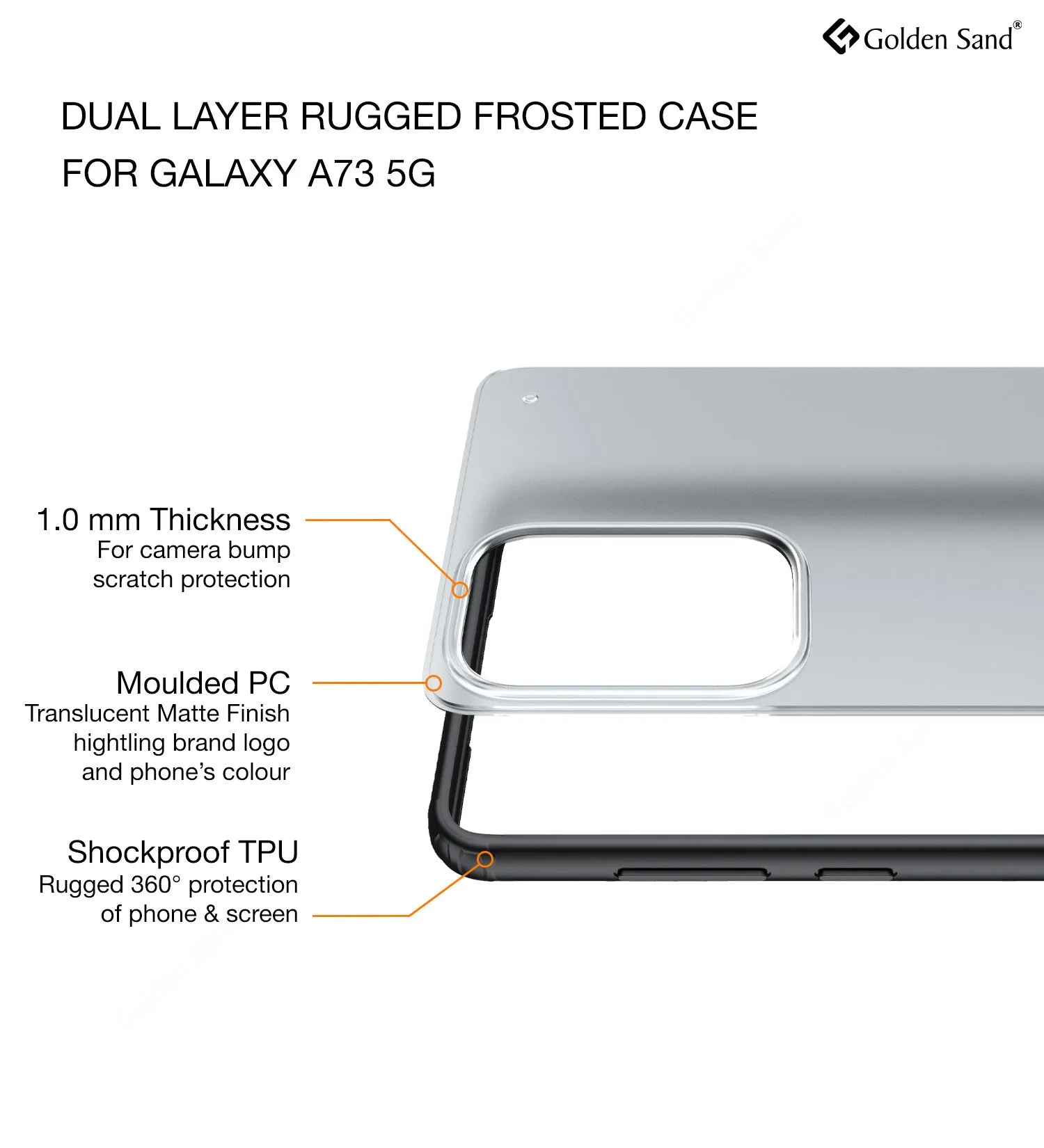 Rugged Frosted Semi Transparent PC Shock Proof Slim Back Cover for Samsung Galaxy A73 5G, 6.7 inch, Black