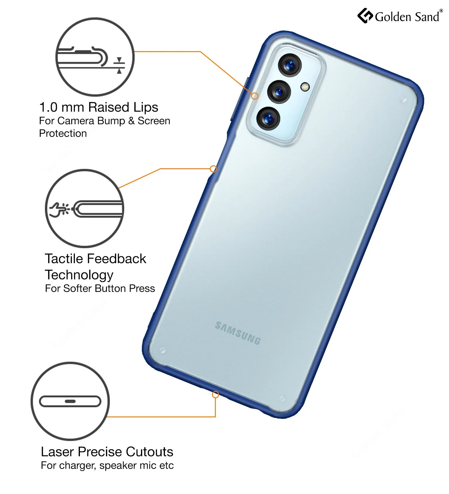 Rugged Frosted Semi Transparent PC Shock Proof Slim Back Cover for Samsung Galaxy F23 5G, 6.6 inch, Blue