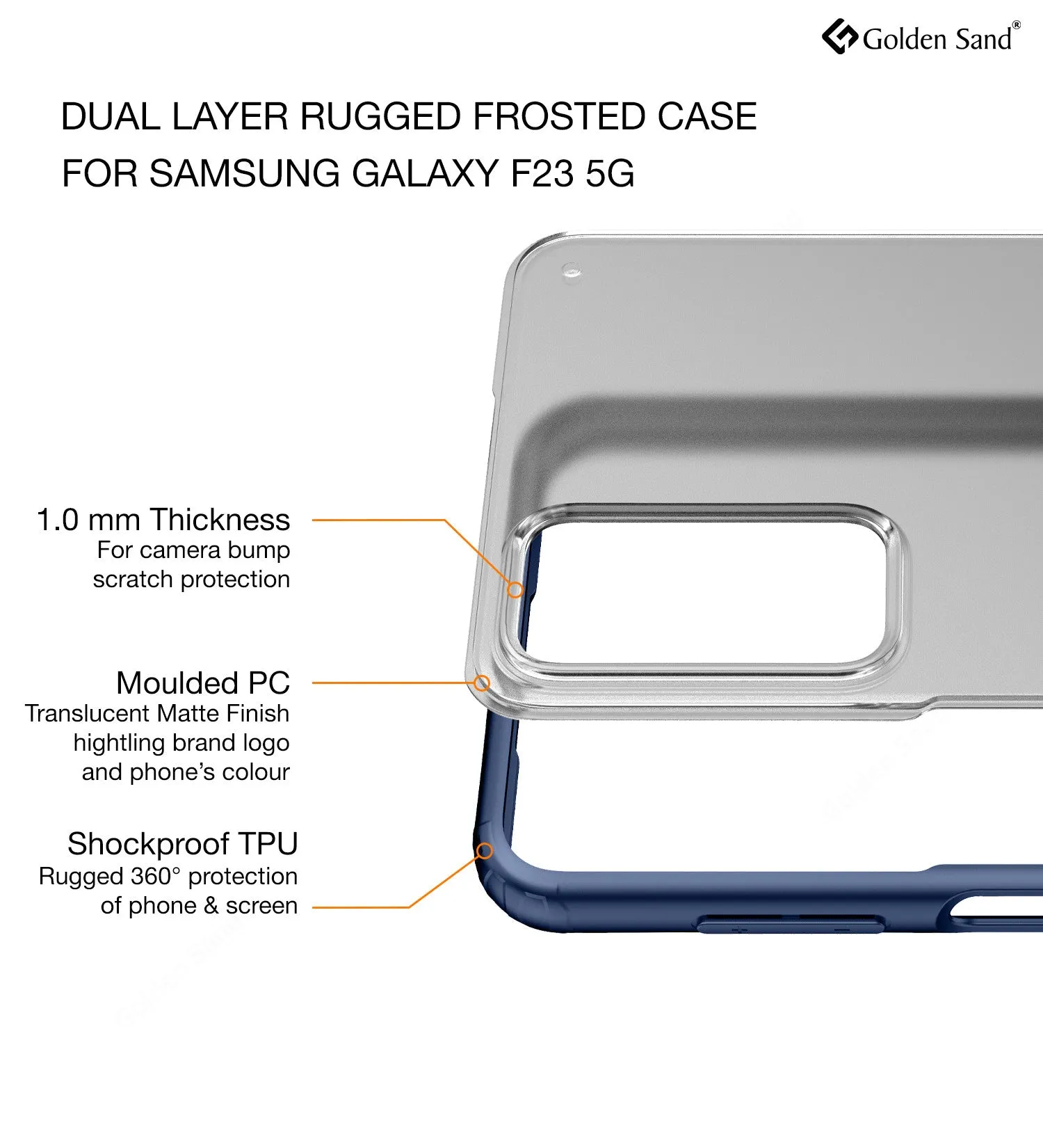 Rugged Frosted Semi Transparent PC Shock Proof Slim Back Cover for Samsung Galaxy F23 5G, 6.6 inch, Blue