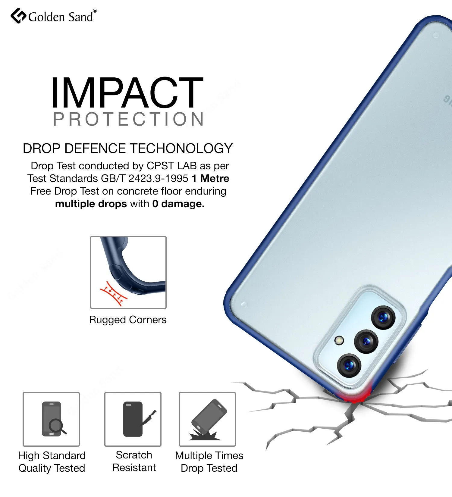 Rugged Frosted Semi Transparent PC Shock Proof Slim Back Cover for Samsung Galaxy F23 5G, 6.6 inch, Blue