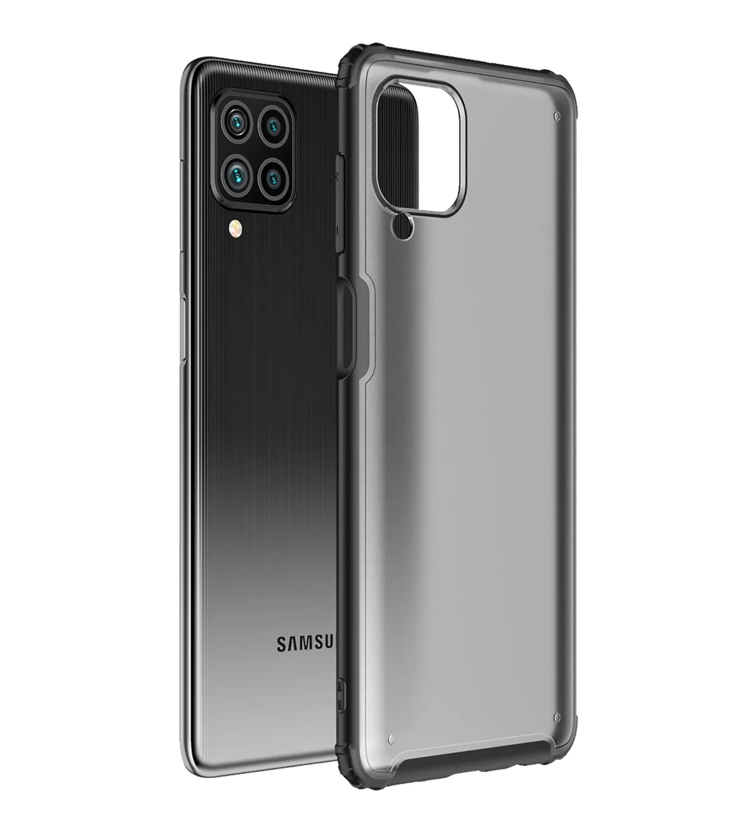 Rugged Frosted Semi Transparent PC Shock Proof Slim Back Cover for Samsung Galaxy F62, Samsung Galaxy M62, 6.7 inch, Black