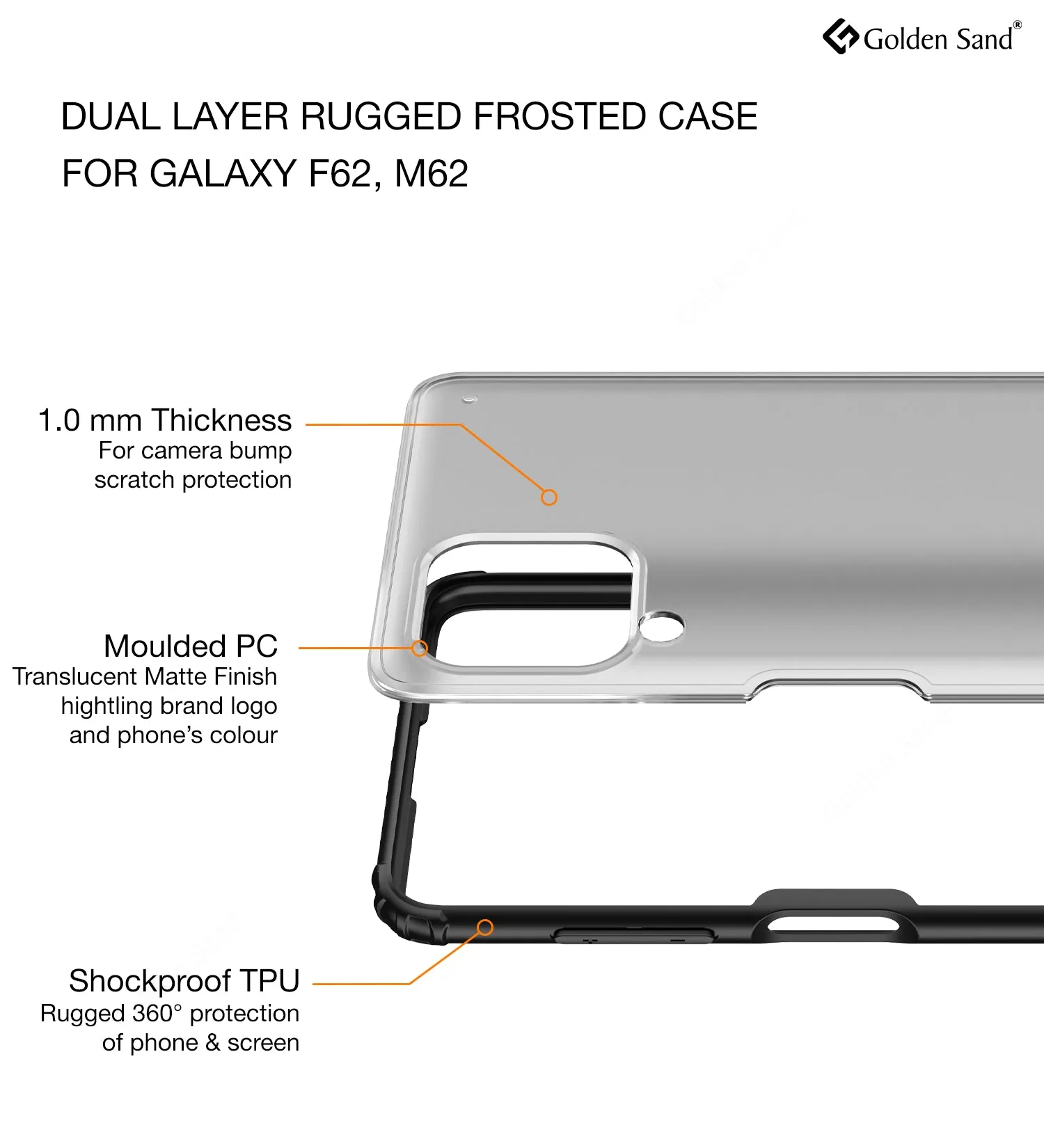 Rugged Frosted Semi Transparent PC Shock Proof Slim Back Cover for Samsung Galaxy F62, Samsung Galaxy M62, 6.7 inch, Black