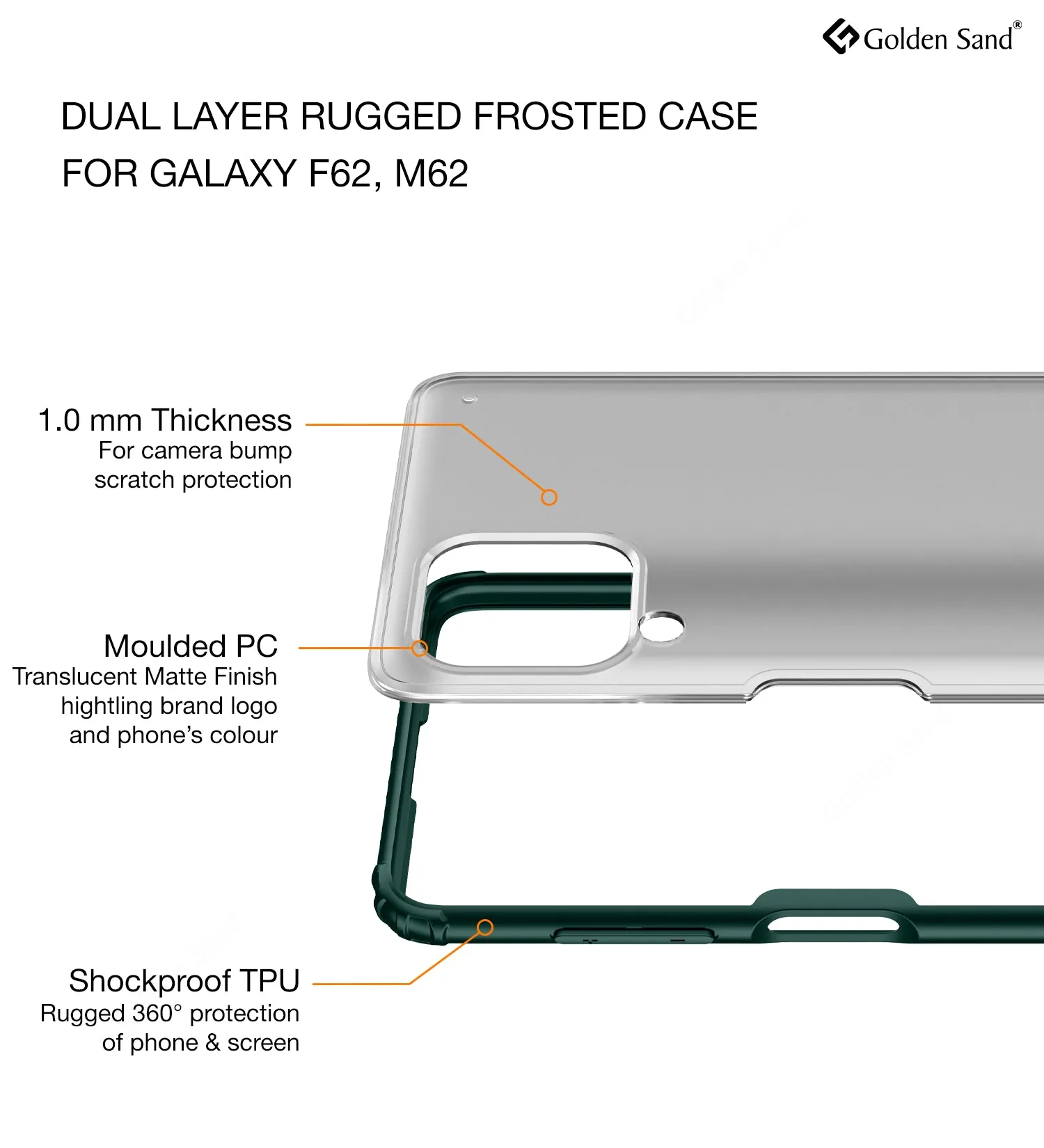 Rugged Frosted Semi Transparent PC Shock Proof Slim Back Cover for Samsung Galaxy F62, Samsung Galaxy M62, 6.7 inch, Green