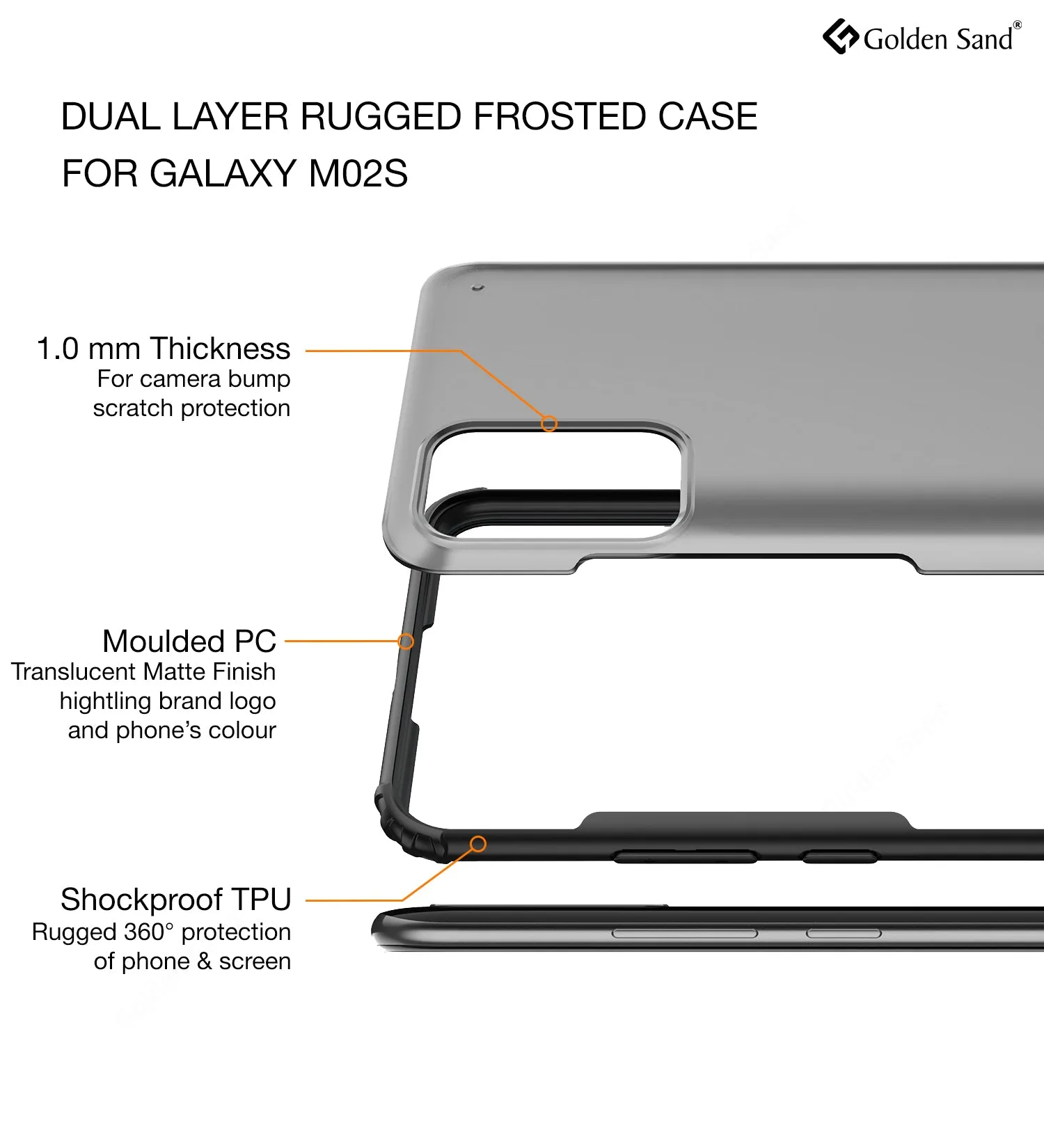 Rugged Frosted Semi Transparent PC Shock Proof Slim Back Cover for Samsung Galaxy M02s, Samsung Galaxy F02s, 6.5 inch, Black