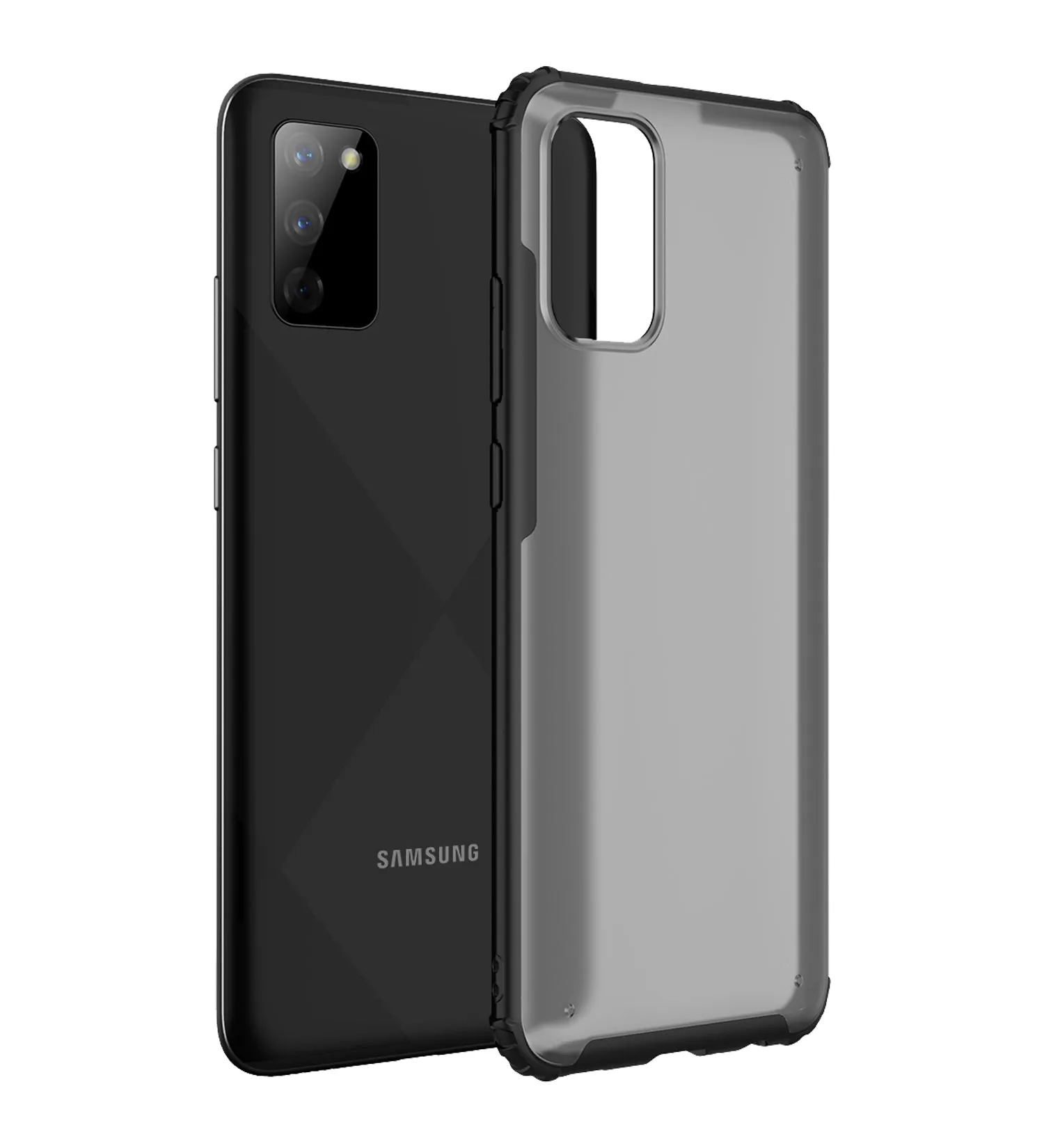 Rugged Frosted Semi Transparent PC Shock Proof Slim Back Cover for Samsung Galaxy M02s, Samsung Galaxy F02s, 6.5 inch, Black