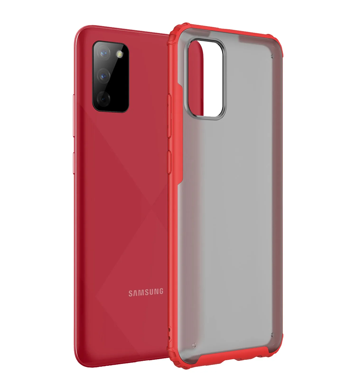 Rugged Frosted Semi Transparent PC Shock Proof Slim Back Cover for Samsung Galaxy M02s, Samsung Galaxy F02s, 6.5 inch, Red