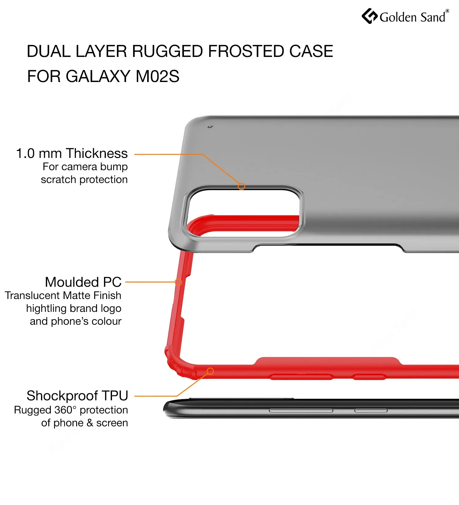 Rugged Frosted Semi Transparent PC Shock Proof Slim Back Cover for Samsung Galaxy M02s, Samsung Galaxy F02s, 6.5 inch, Red