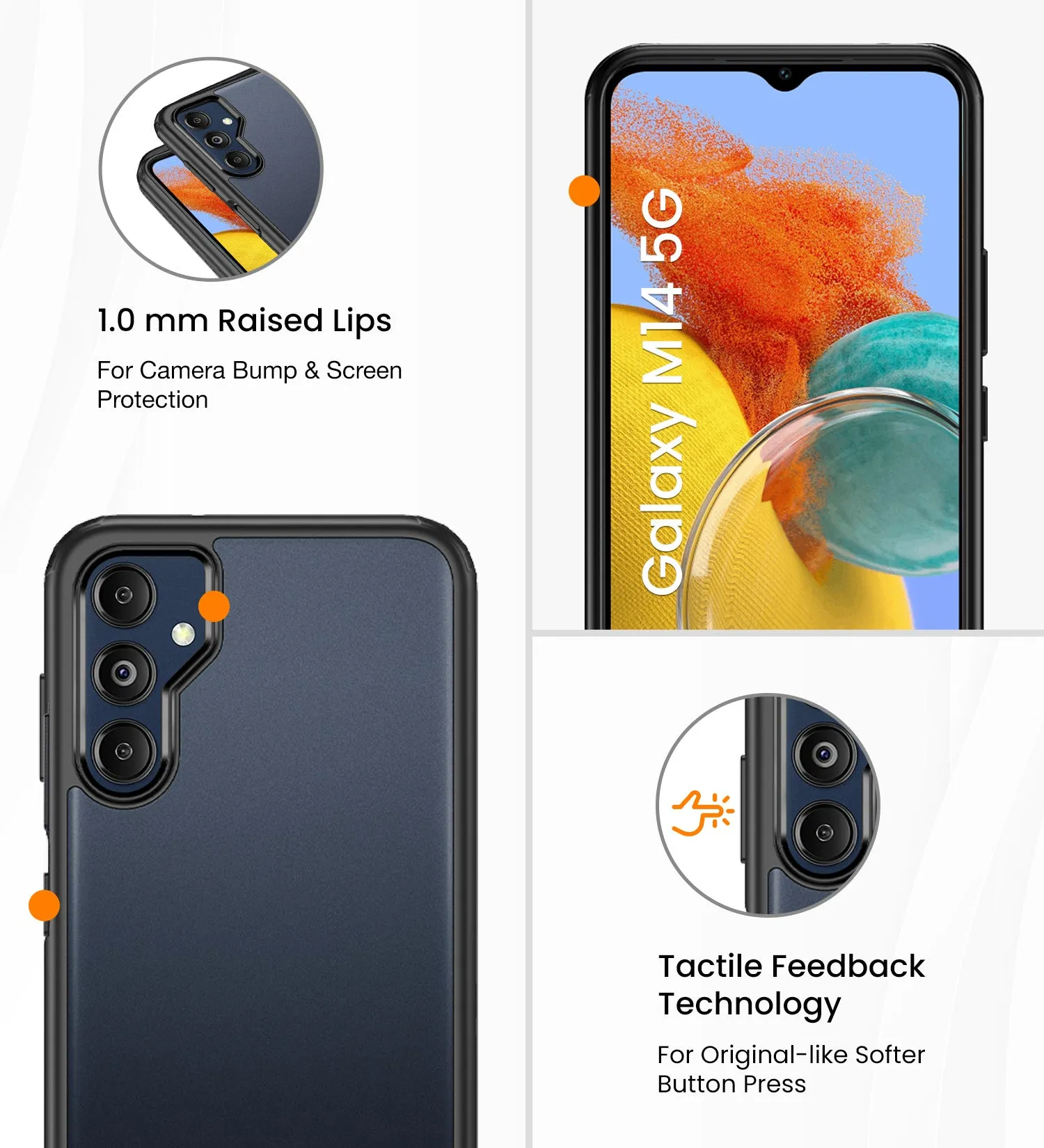 Rugged Frosted Semi Transparent PC Shock Proof Slim Back Cover for Samsung Galaxy M14 5G, 6.6 inch, Black