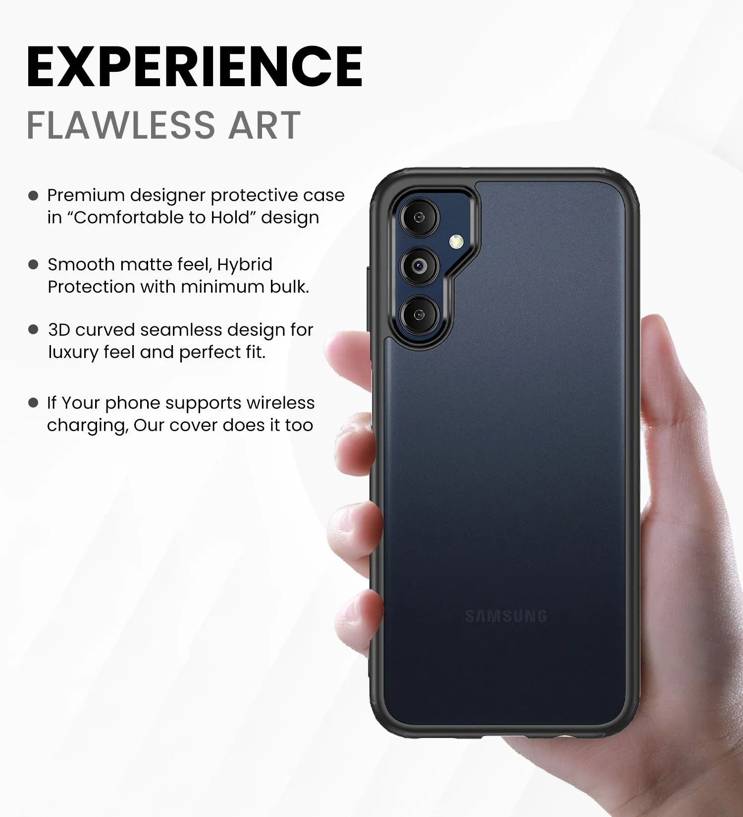 Rugged Frosted Semi Transparent PC Shock Proof Slim Back Cover for Samsung Galaxy M14 5G, 6.6 inch, Black