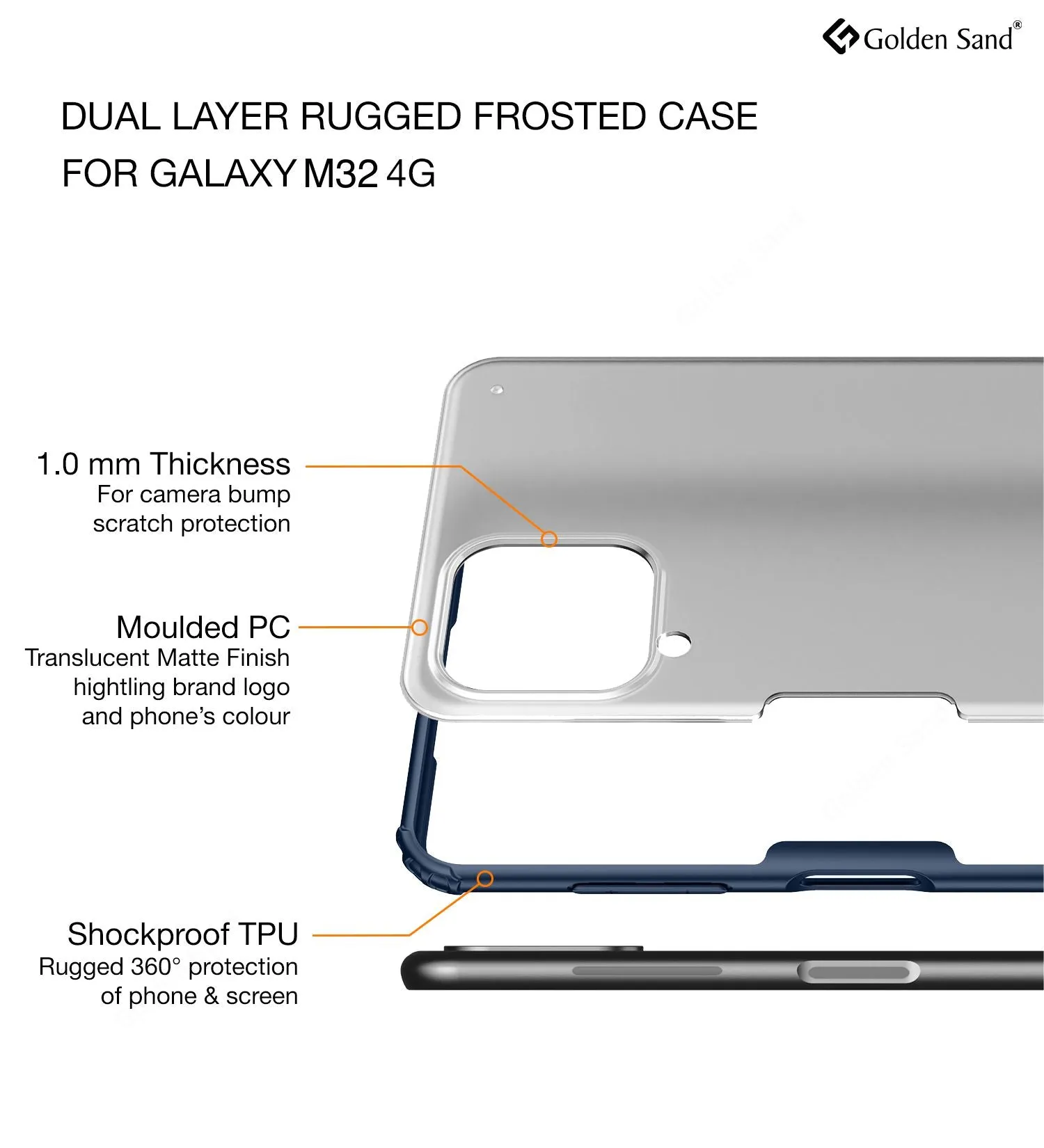 Rugged Frosted Semi Transparent PC Shock Proof Slim Back Cover for Samsung Galaxy M32 4G, Samsung Galaxy F22, 6.4 inch, Blue