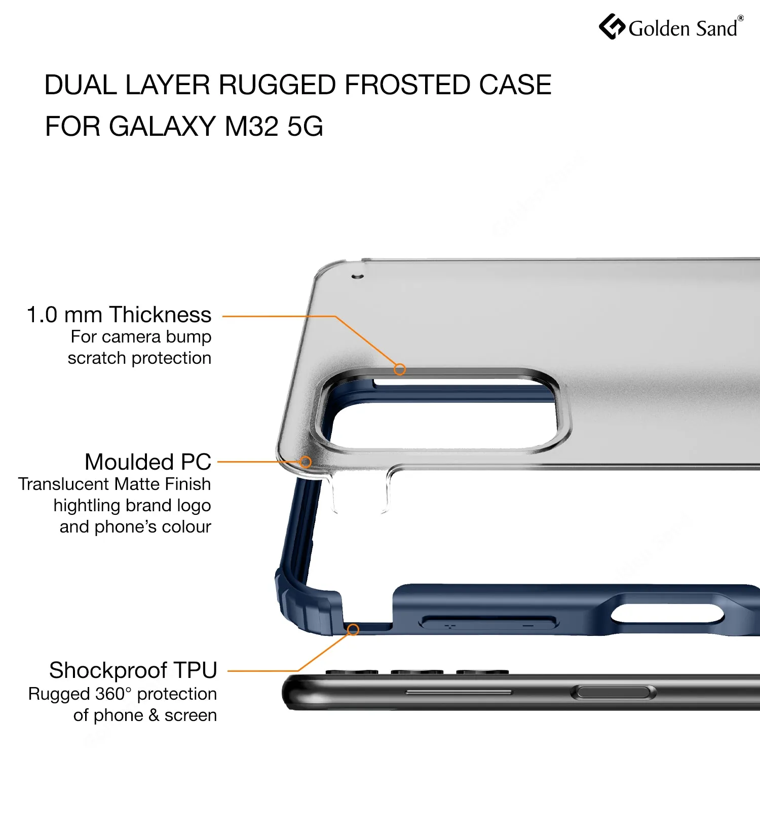 Rugged Frosted Semi Transparent PC Shock Proof Slim Back Cover for Samsung Galaxy M32 5G, 6.5 inch, Blue