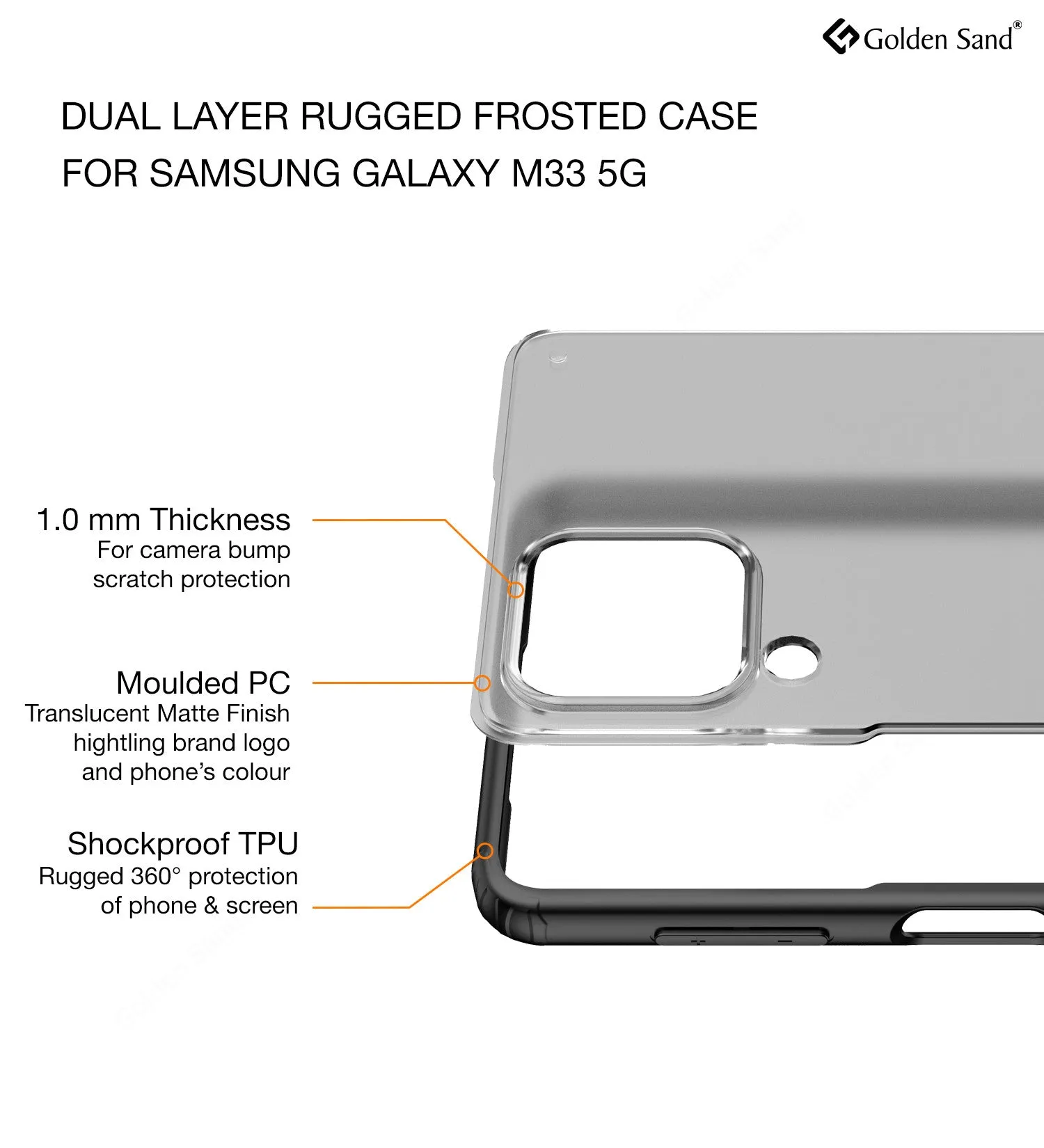 Rugged Frosted Semi Transparent PC Shock Proof Slim Back Cover for Samsung Galaxy M33 5G, 6.6 inch, Black