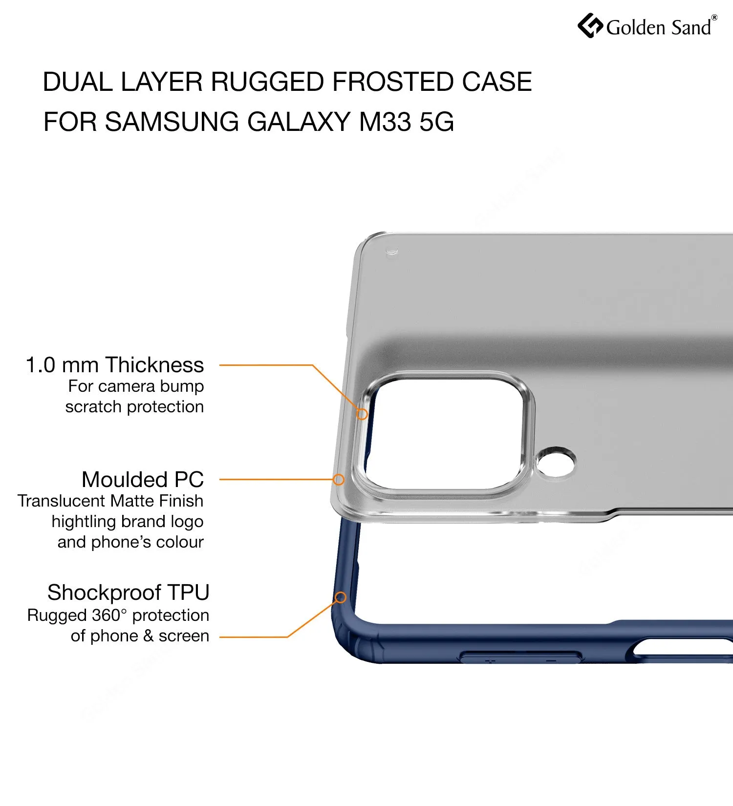 Rugged Frosted Semi Transparent PC Shock Proof Slim Back Cover for Samsung Galaxy M33 5G, 6.6 inch, Blue
