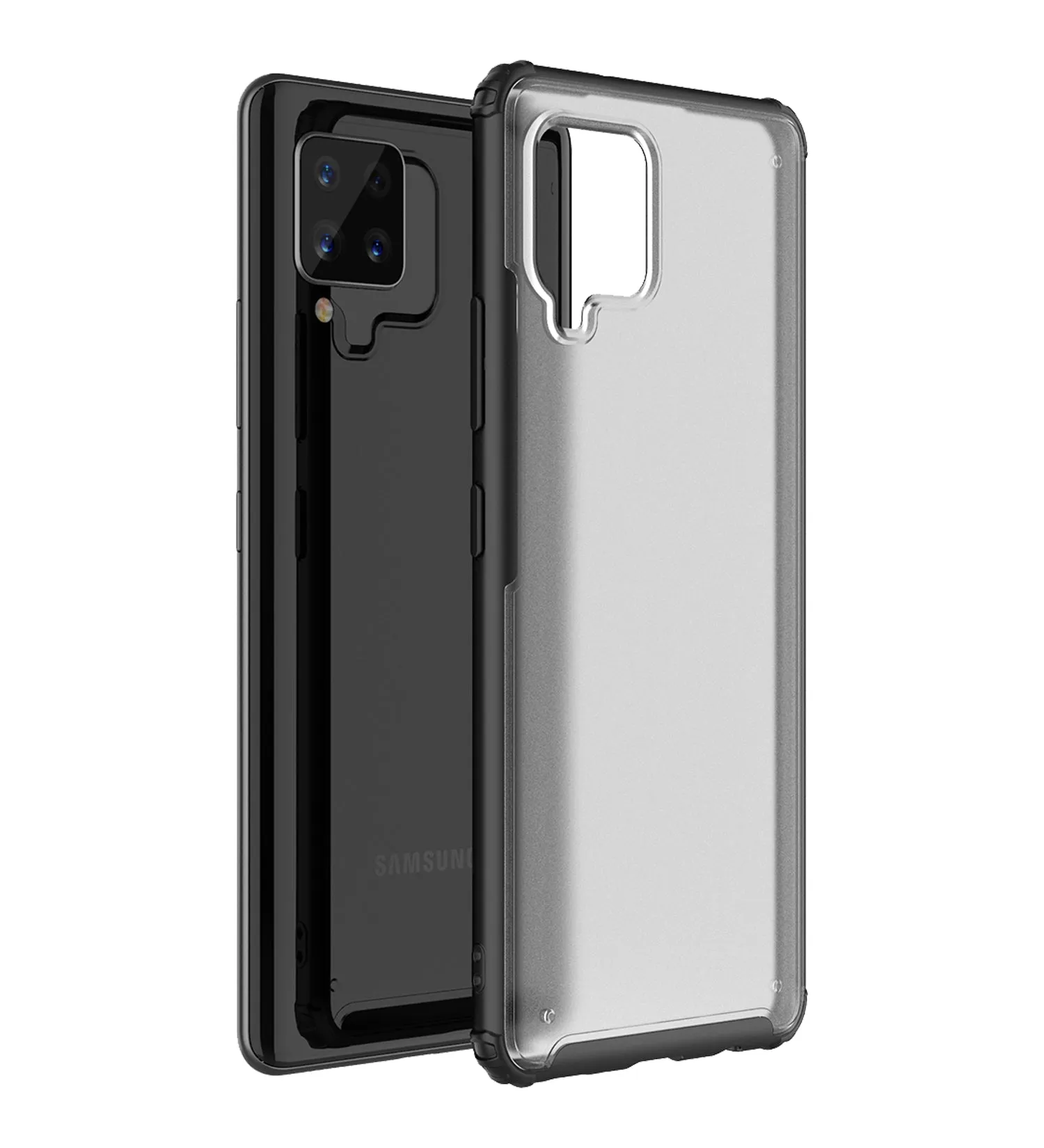 Rugged Frosted Semi Transparent PC Shock Proof Slim Back Cover for Samsung Galaxy M42 5G, Samsung Galaxy A42 5G, 6.6 inch, Black