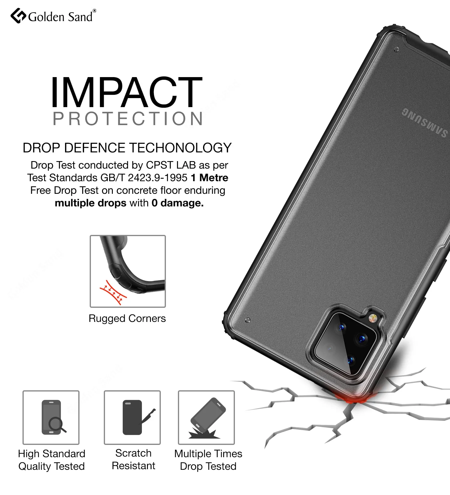Rugged Frosted Semi Transparent PC Shock Proof Slim Back Cover for Samsung Galaxy M42 5G, Samsung Galaxy A42 5G, 6.6 inch, Black