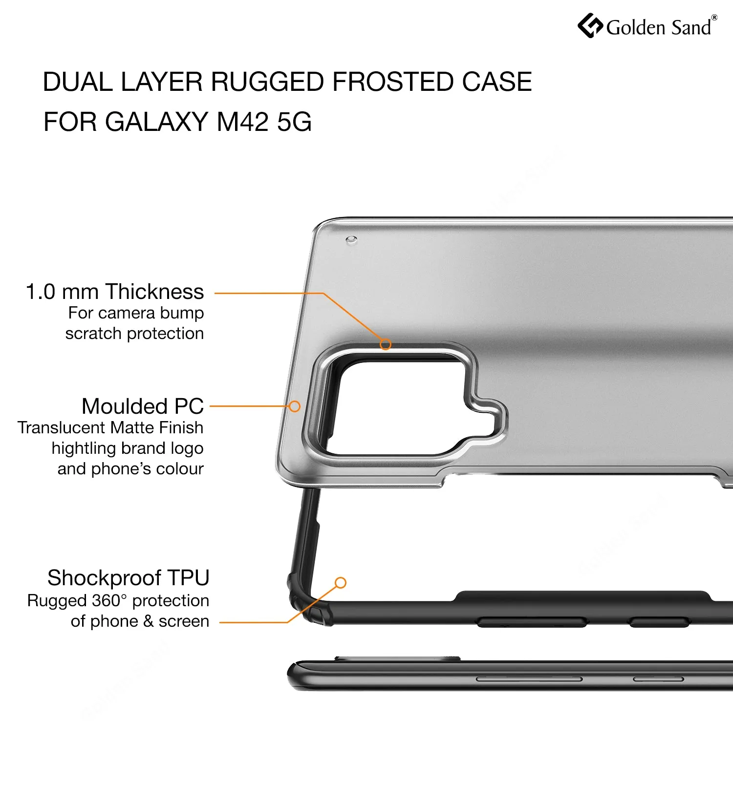Rugged Frosted Semi Transparent PC Shock Proof Slim Back Cover for Samsung Galaxy M42 5G, Samsung Galaxy A42 5G, 6.6 inch, Black