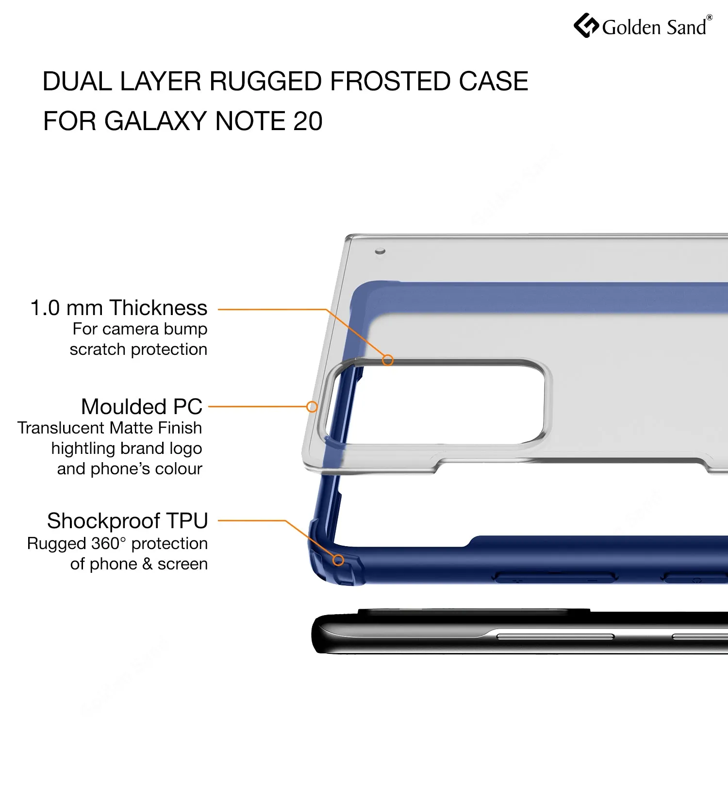 Rugged Frosted Semi Transparent PC Shock Proof Slim Back Cover for Samsung Galaxy Note 20, Blue