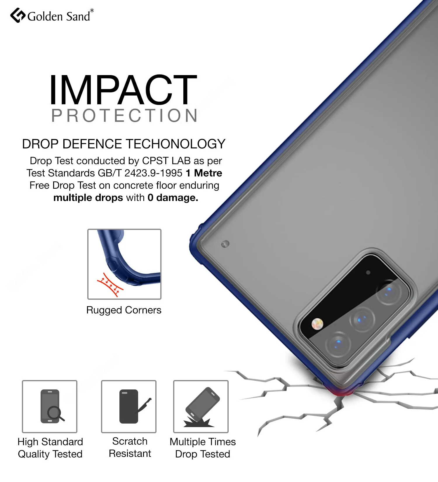 Rugged Frosted Semi Transparent PC Shock Proof Slim Back Cover for Samsung Galaxy Note 20, Blue