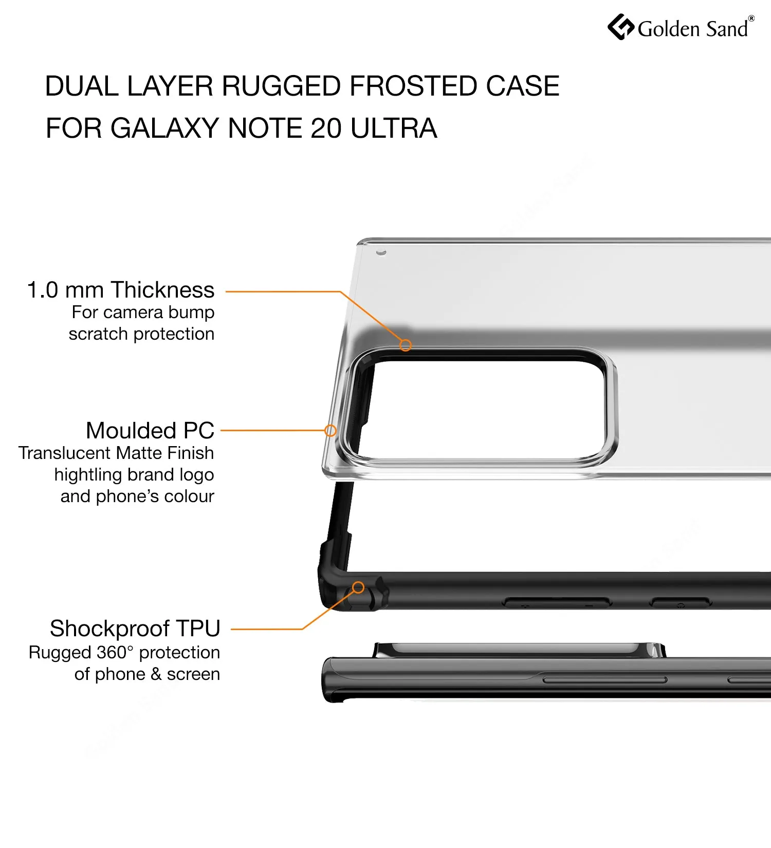 Rugged Frosted Semi Transparent PC Shock Proof Slim Back Cover for Samsung Galaxy Note 20 Ultra, Black
