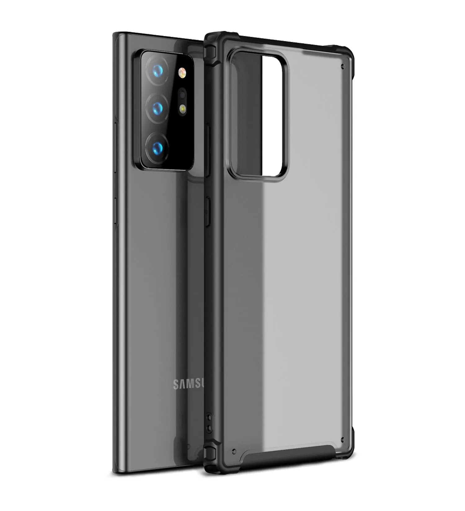 Rugged Frosted Semi Transparent PC Shock Proof Slim Back Cover for Samsung Galaxy Note 20 Ultra, Black