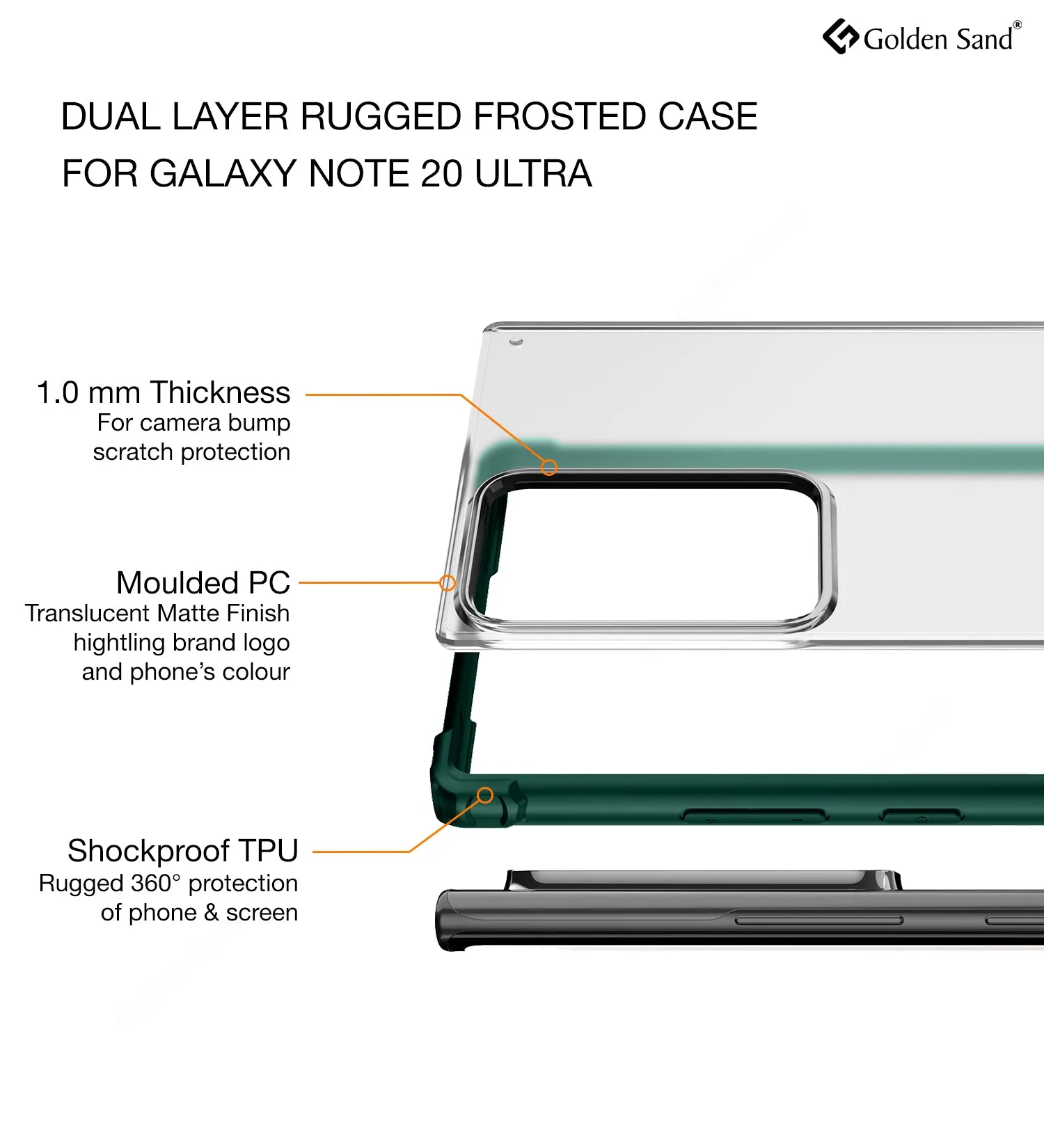 Rugged Frosted Semi Transparent PC Shock Proof Slim Back Cover for Samsung Galaxy Note 20 Ultra, Green