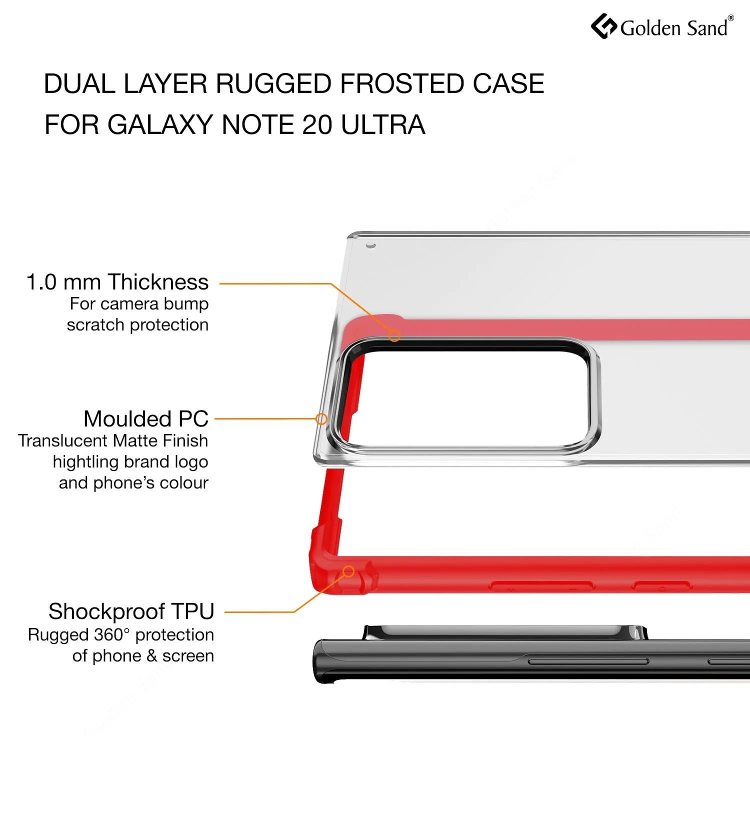 Rugged Frosted Semi Transparent PC Shock Proof Slim Back Cover for Samsung Galaxy Note 20 Ultra, Red