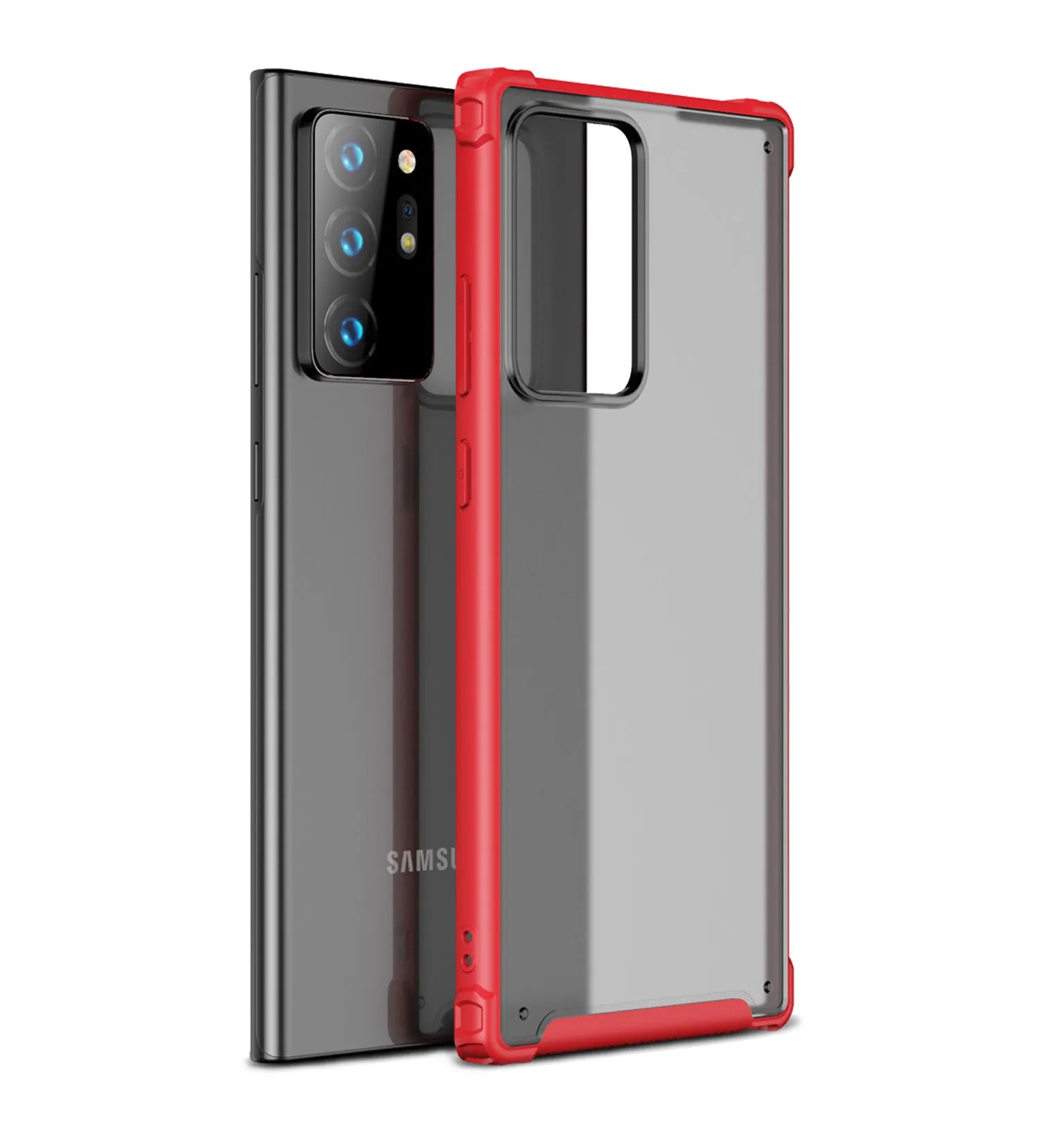 Rugged Frosted Semi Transparent PC Shock Proof Slim Back Cover for Samsung Galaxy Note 20 Ultra, Red