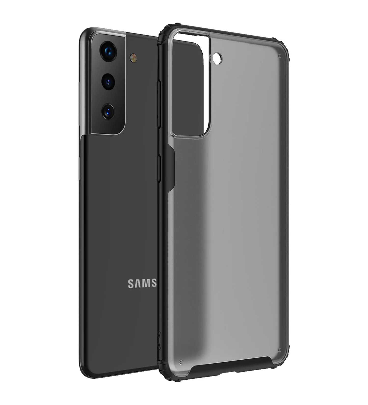 Rugged Frosted Semi Transparent PC Shock Proof Slim Back Cover for Samsung Galaxy S21 5G, 6.2 inch, Black