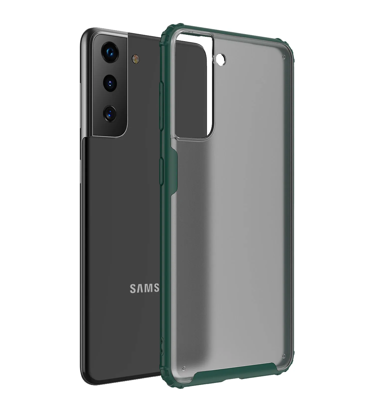 Rugged Frosted Semi Transparent PC Shock Proof Slim Back Cover for Samsung Galaxy S21 5G, 6.2 inch, Green